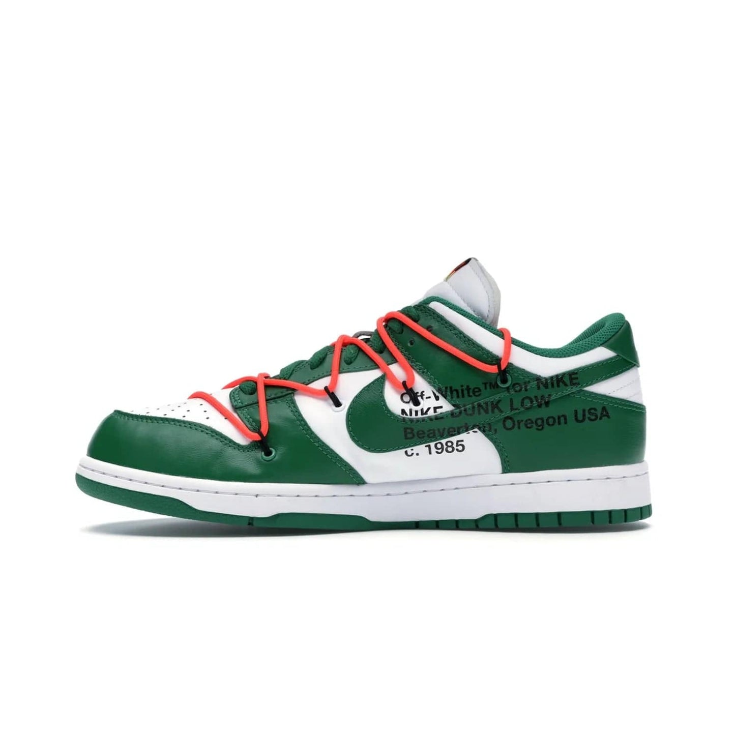 Nike Dunk Low Off-White Pine Green - Image 19 - Only at www.BallersClubKickz.com - The Nike Dunk Low Off-White Pine Green combines classic 1980s style with modern-day design. Featuring white leather uppers and pine green overlays, these classic kicks feature secondary lacing system, zip-ties and signature Off-White text. Releasing in December 2019, these shoes are a timeless classic for any wardrobe.