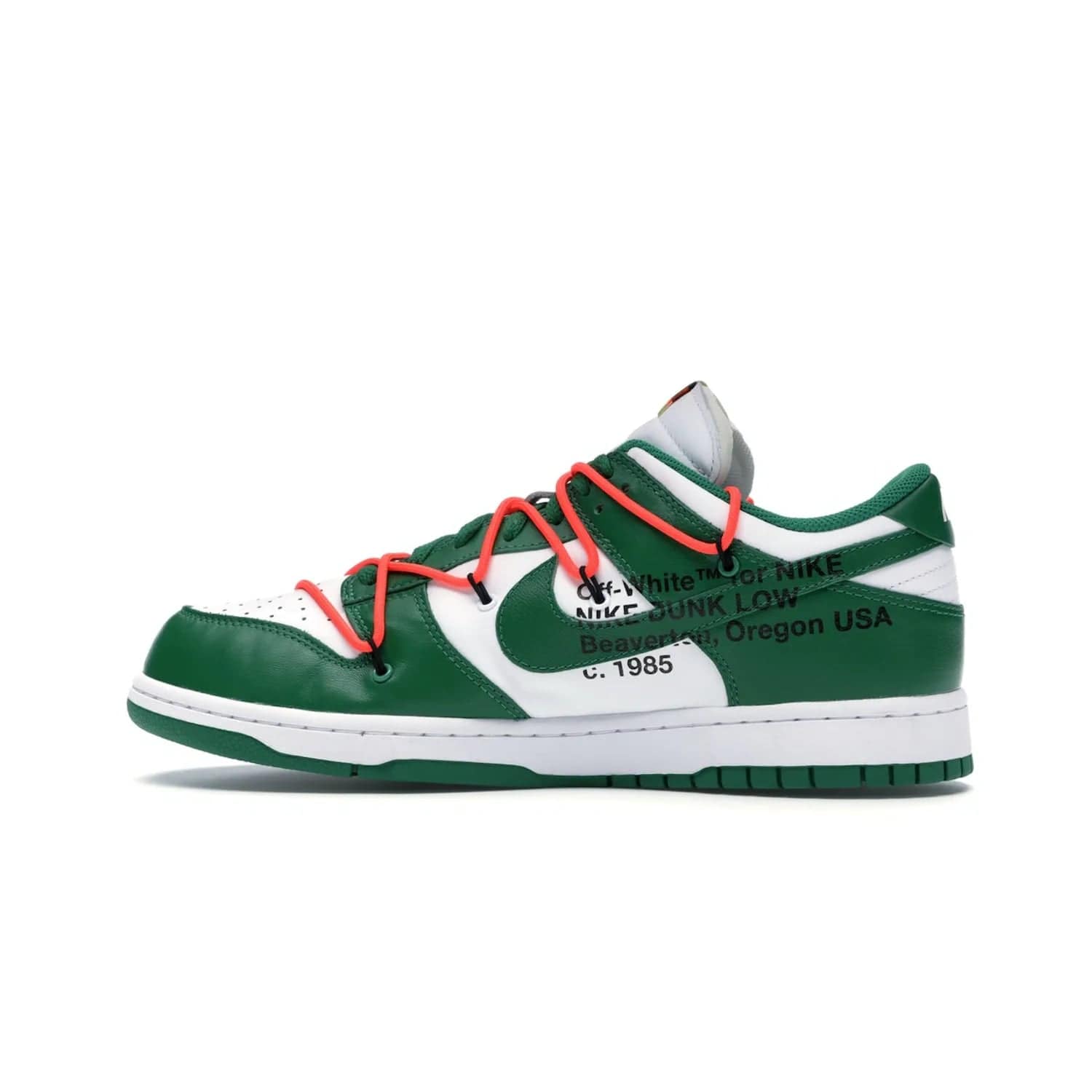Nike Dunk Low Off-White Pine Green - Image 20 - Only at www.BallersClubKickz.com - The Nike Dunk Low Off-White Pine Green combines classic 1980s style with modern-day design. Featuring white leather uppers and pine green overlays, these classic kicks feature secondary lacing system, zip-ties and signature Off-White text. Releasing in December 2019, these shoes are a timeless classic for any wardrobe.