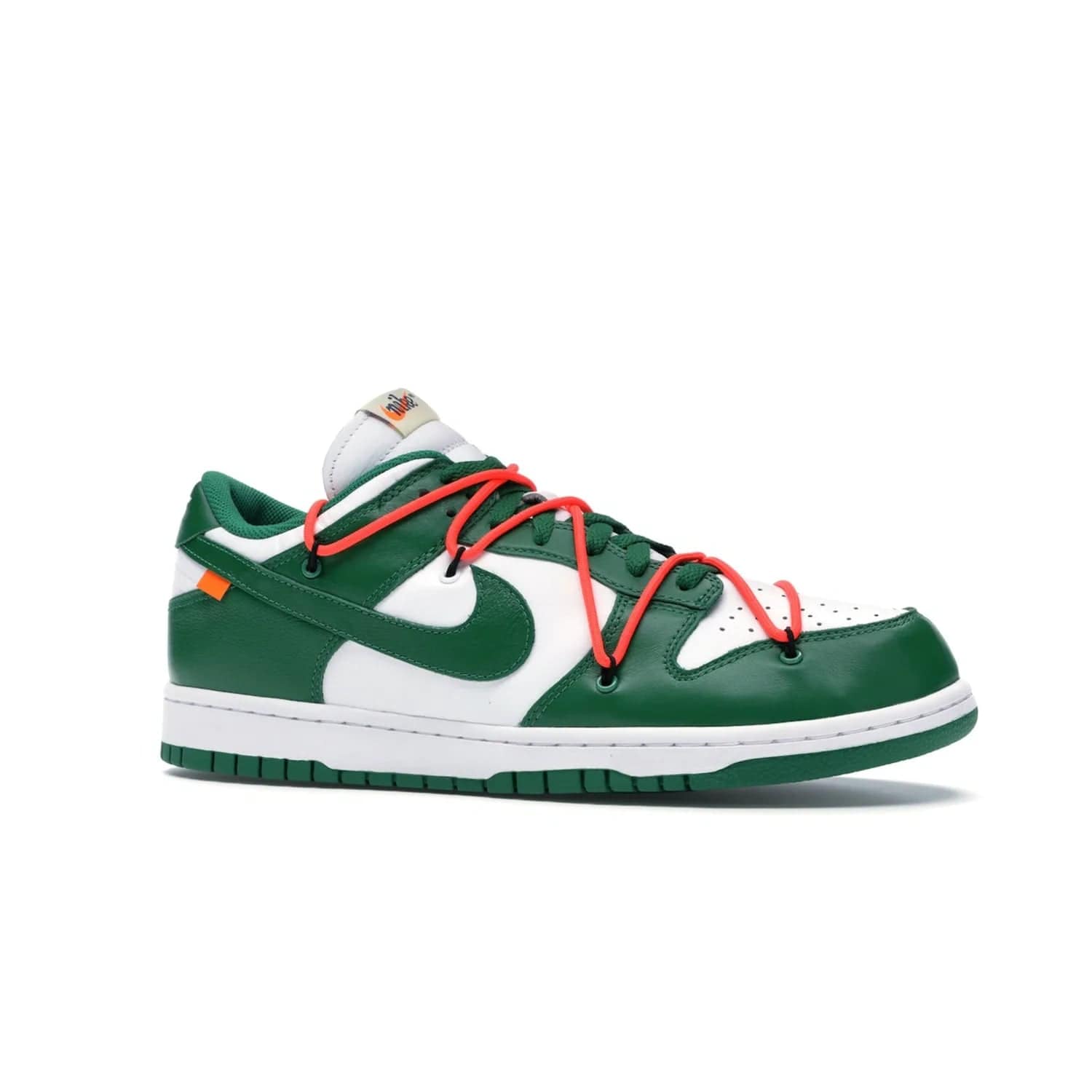 Nike Dunk Low Off-White Pine Green - Image 3 - Only at www.BallersClubKickz.com - The Nike Dunk Low Off-White Pine Green combines classic 1980s style with modern-day design. Featuring white leather uppers and pine green overlays, these classic kicks feature secondary lacing system, zip-ties and signature Off-White text. Releasing in December 2019, these shoes are a timeless classic for any wardrobe.