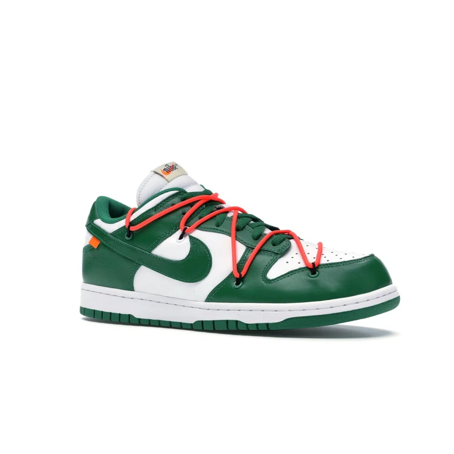 Nike Dunk Low Off-White Pine Green - Image 4 - Only at www.BallersClubKickz.com - The Nike Dunk Low Off-White Pine Green combines classic 1980s style with modern-day design. Featuring white leather uppers and pine green overlays, these classic kicks feature secondary lacing system, zip-ties and signature Off-White text. Releasing in December 2019, these shoes are a timeless classic for any wardrobe.