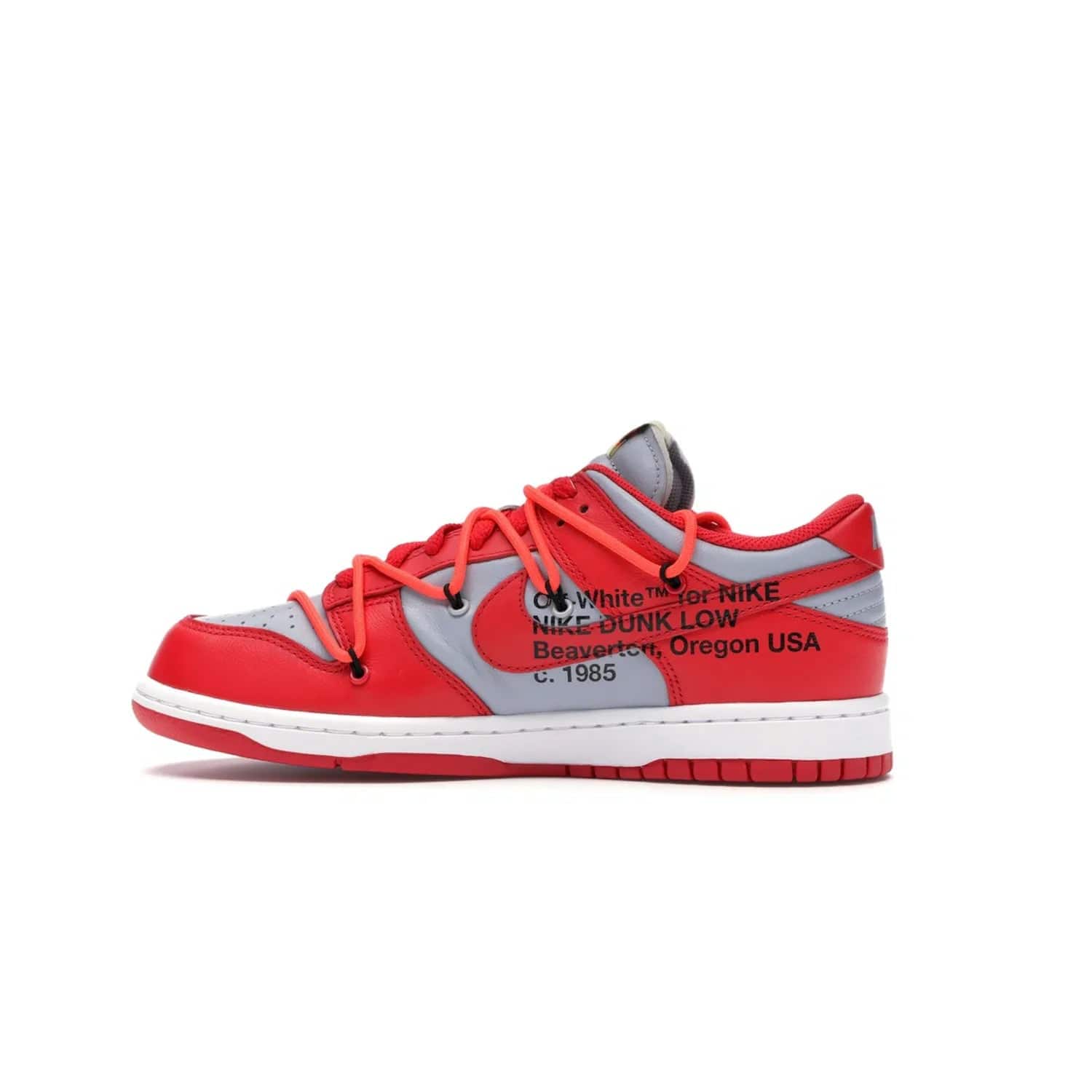 Nike Dunk Low Off-White University Red - Image 20 - Only at www.BallersClubKickz.com - The Nike Dunk Low Off-White University Red offers tribute to classic Nike Basketball silhouettes. Features include wolf grey leather, university red overlays, zip-ties, and Off-White text. Perfect for any sneaker fan, these stylish sneakers released in December of 2019.