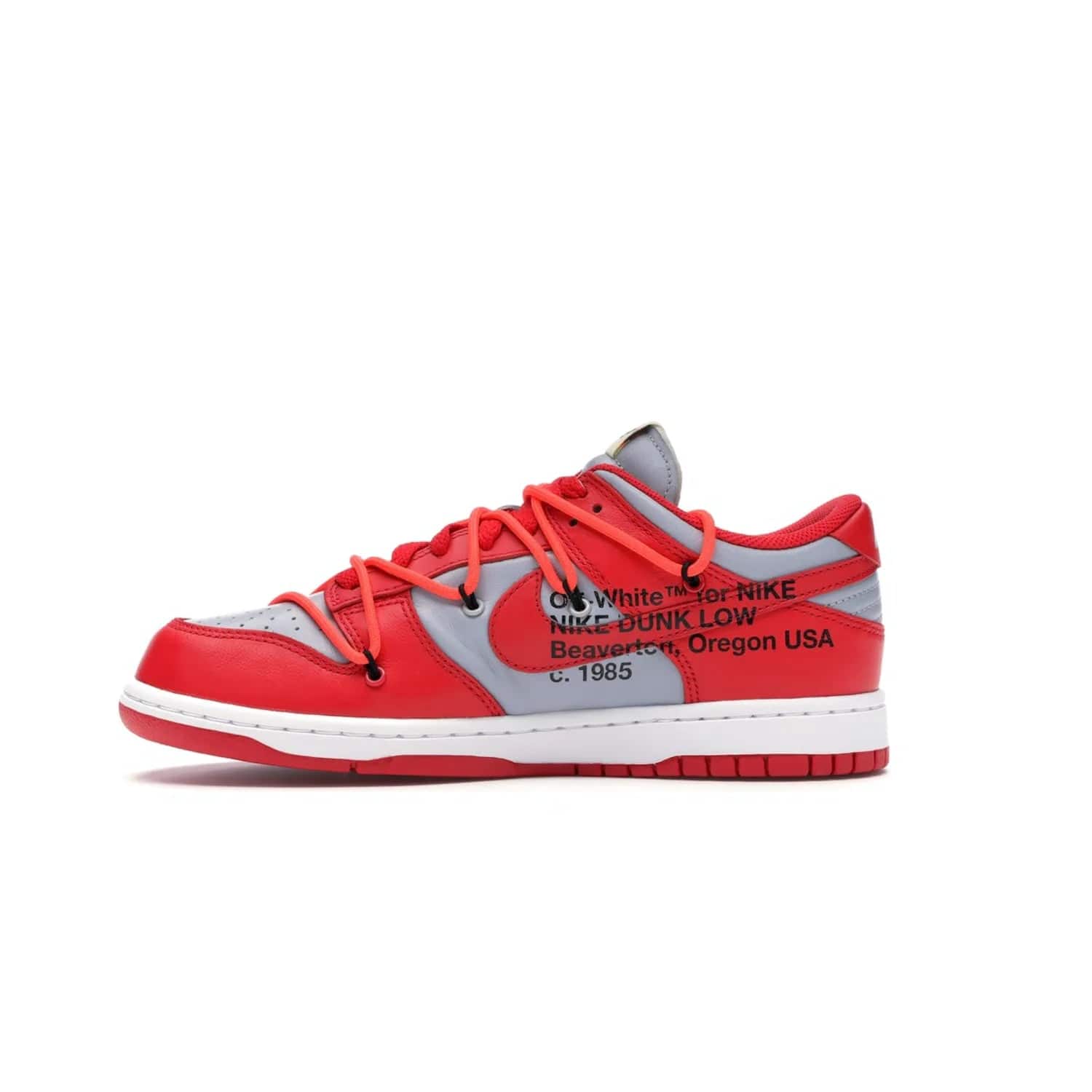 Nike Dunk Low Off-White University Red - Image 19 - Only at www.BallersClubKickz.com - The Nike Dunk Low Off-White University Red offers tribute to classic Nike Basketball silhouettes. Features include wolf grey leather, university red overlays, zip-ties, and Off-White text. Perfect for any sneaker fan, these stylish sneakers released in December of 2019.