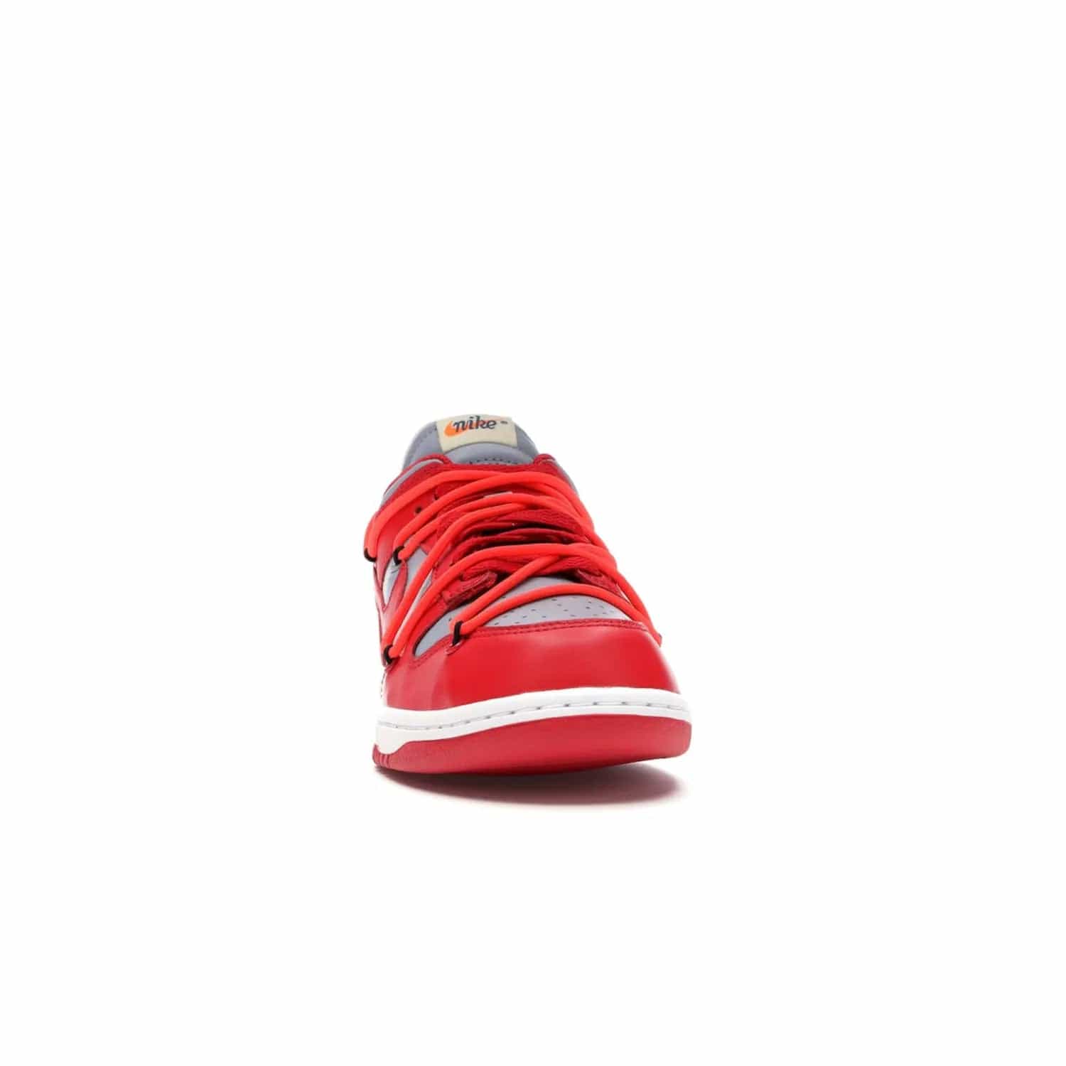 Nike Dunk Low Off-White University Red - Image 9 - Only at www.BallersClubKickz.com - The Nike Dunk Low Off-White University Red offers tribute to classic Nike Basketball silhouettes. Features include wolf grey leather, university red overlays, zip-ties, and Off-White text. Perfect for any sneaker fan, these stylish sneakers released in December of 2019.