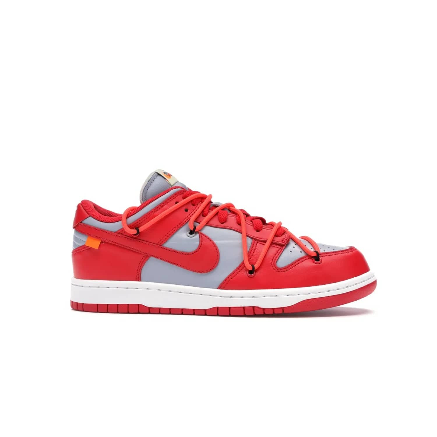 Nike Dunk Low Off-White University Red - Image 2 - Only at www.BallersClubKickz.com - The Nike Dunk Low Off-White University Red offers tribute to classic Nike Basketball silhouettes. Features include wolf grey leather, university red overlays, zip-ties, and Off-White text. Perfect for any sneaker fan, these stylish sneakers released in December of 2019.