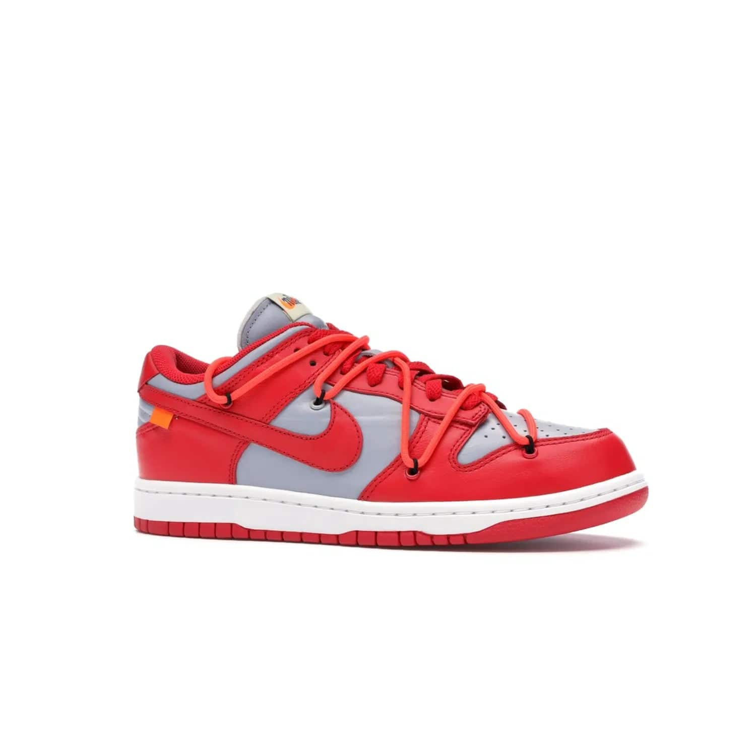 Nike Dunk Low Off-White University Red - Image 3 - Only at www.BallersClubKickz.com - The Nike Dunk Low Off-White University Red offers tribute to classic Nike Basketball silhouettes. Features include wolf grey leather, university red overlays, zip-ties, and Off-White text. Perfect for any sneaker fan, these stylish sneakers released in December of 2019.