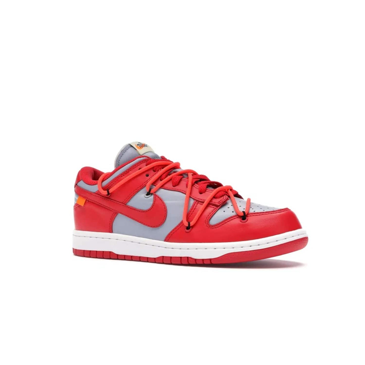 Nike Dunk Low Off-White University Red - Image 4 - Only at www.BallersClubKickz.com - The Nike Dunk Low Off-White University Red offers tribute to classic Nike Basketball silhouettes. Features include wolf grey leather, university red overlays, zip-ties, and Off-White text. Perfect for any sneaker fan, these stylish sneakers released in December of 2019.