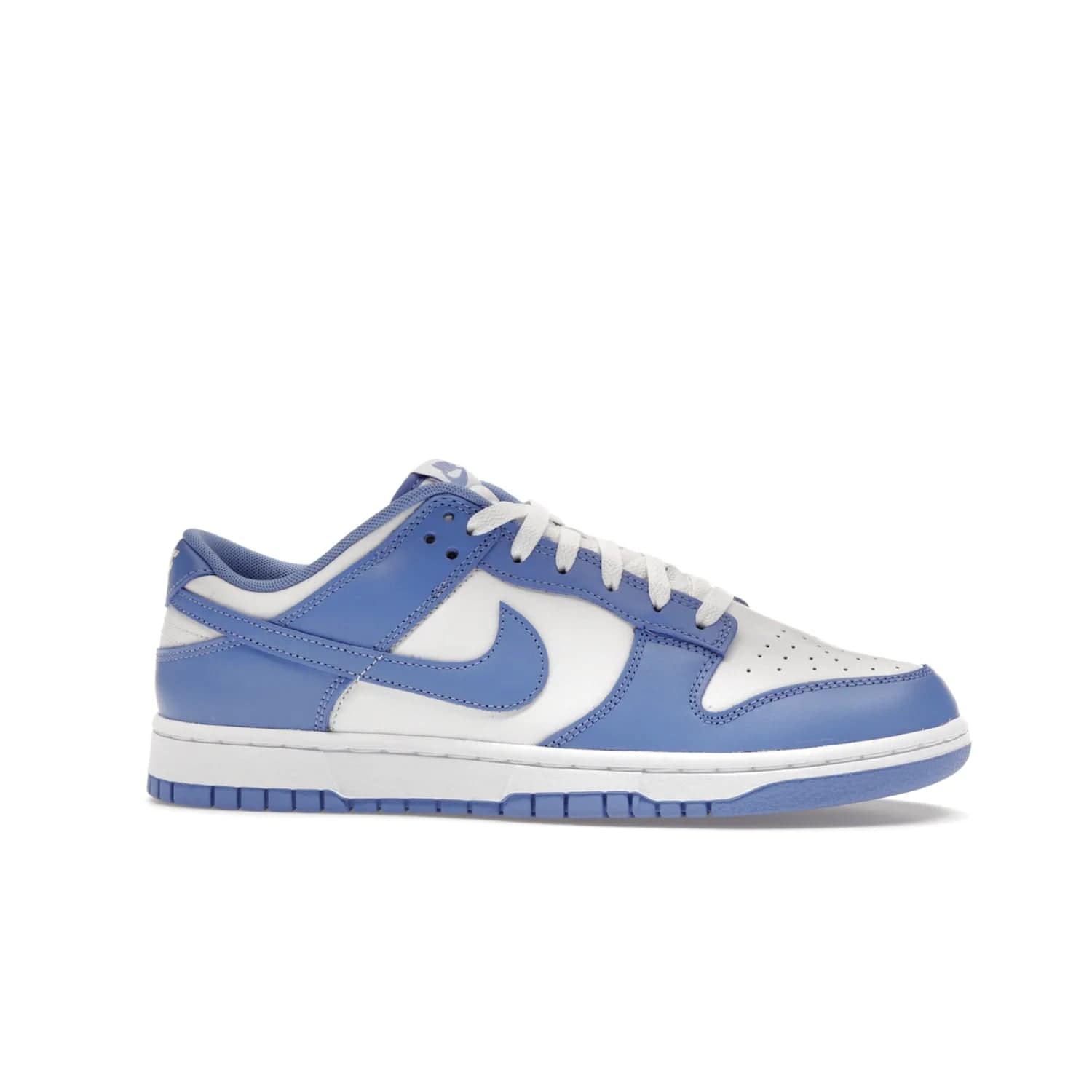 Nike Dunk Low Polar Blue - Image 2 - Only at www.BallersClubKickz.com - The Nike Dunk Low in Polar Blue combines streetwear and basketball style with leather uppers and white and Polar Blue overlays. Features include a rubber outsole, Nike Swoosh, white branding, and a padded tongue. Perfect for sports, casual, or everyday wear. On sale October 14th, 2023.