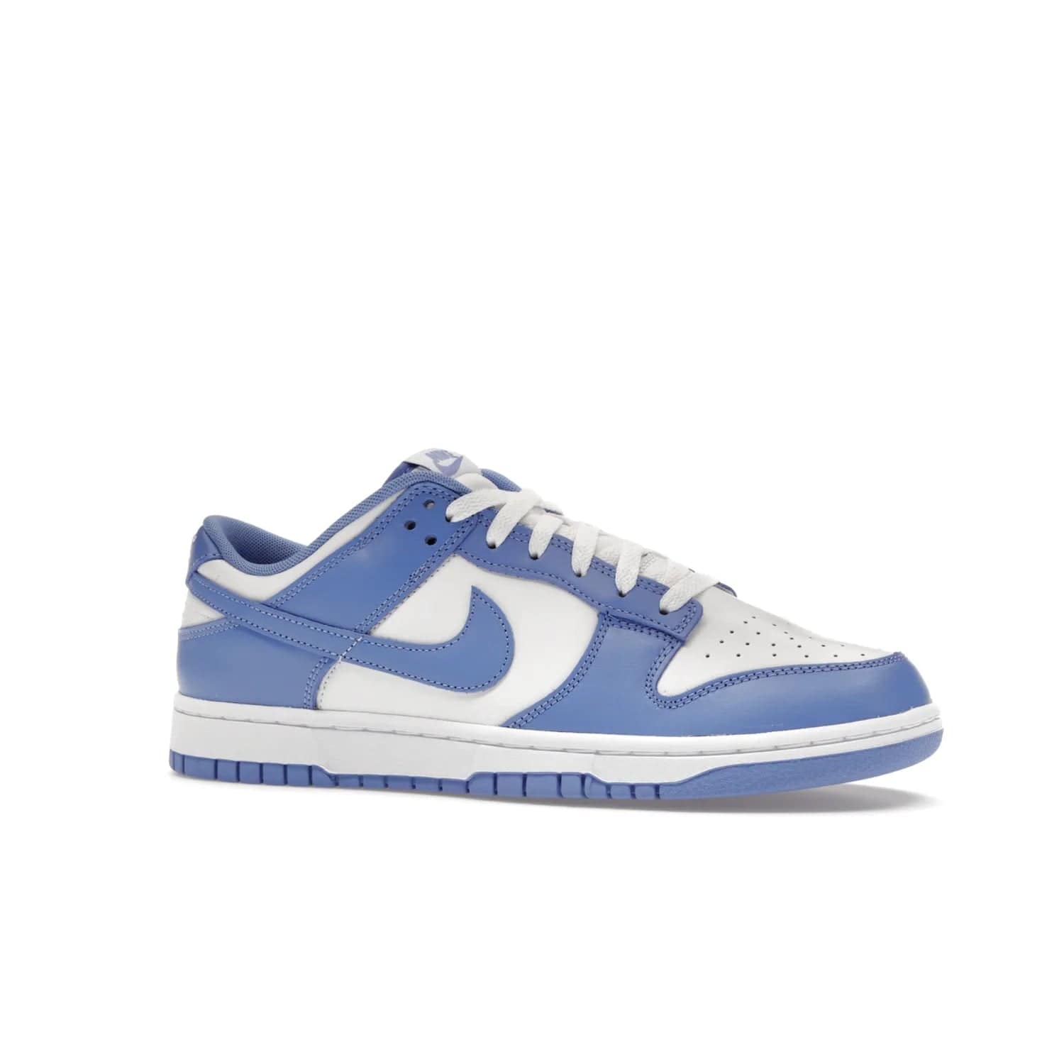 Nike Dunk Low Polar Blue - Image 3 - Only at www.BallersClubKickz.com - The Nike Dunk Low in Polar Blue combines streetwear and basketball style with leather uppers and white and Polar Blue overlays. Features include a rubber outsole, Nike Swoosh, white branding, and a padded tongue. Perfect for sports, casual, or everyday wear. On sale October 14th, 2023.