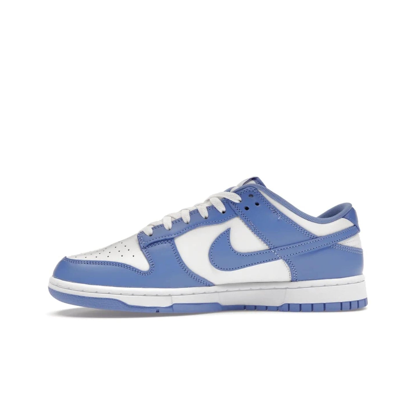 Nike Dunk Low Polar Blue - Image 18 - Only at www.BallersClubKickz.com - The Nike Dunk Low in Polar Blue combines streetwear and basketball style with leather uppers and white and Polar Blue overlays. Features include a rubber outsole, Nike Swoosh, white branding, and a padded tongue. Perfect for sports, casual, or everyday wear. On sale October 14th, 2023.