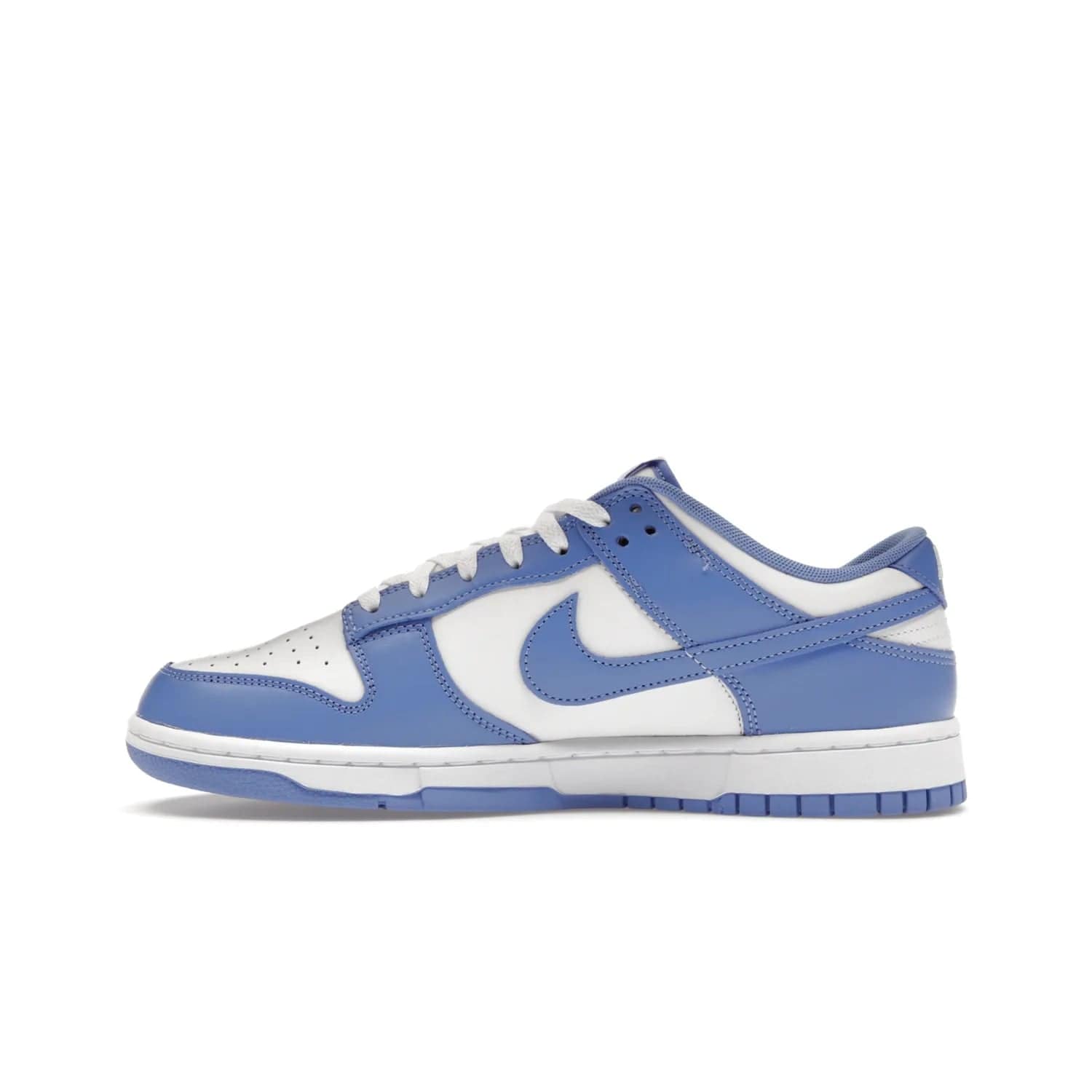 Nike Dunk Low Polar Blue - Image 19 - Only at www.BallersClubKickz.com - The Nike Dunk Low in Polar Blue combines streetwear and basketball style with leather uppers and white and Polar Blue overlays. Features include a rubber outsole, Nike Swoosh, white branding, and a padded tongue. Perfect for sports, casual, or everyday wear. On sale October 14th, 2023.