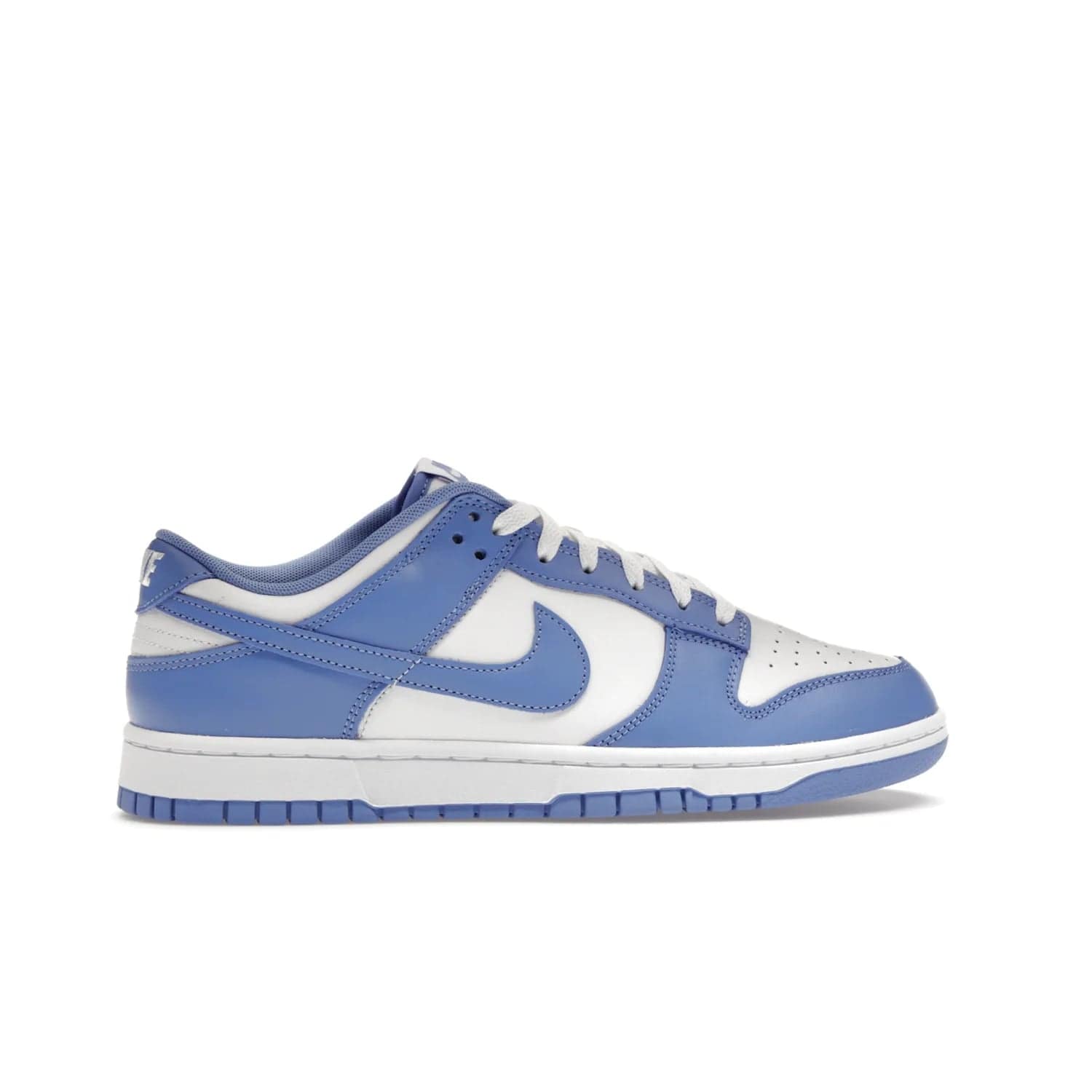 Nike Dunk Low Polar Blue - Image 36 - Only at www.BallersClubKickz.com - The Nike Dunk Low in Polar Blue combines streetwear and basketball style with leather uppers and white and Polar Blue overlays. Features include a rubber outsole, Nike Swoosh, white branding, and a padded tongue. Perfect for sports, casual, or everyday wear. On sale October 14th, 2023.
