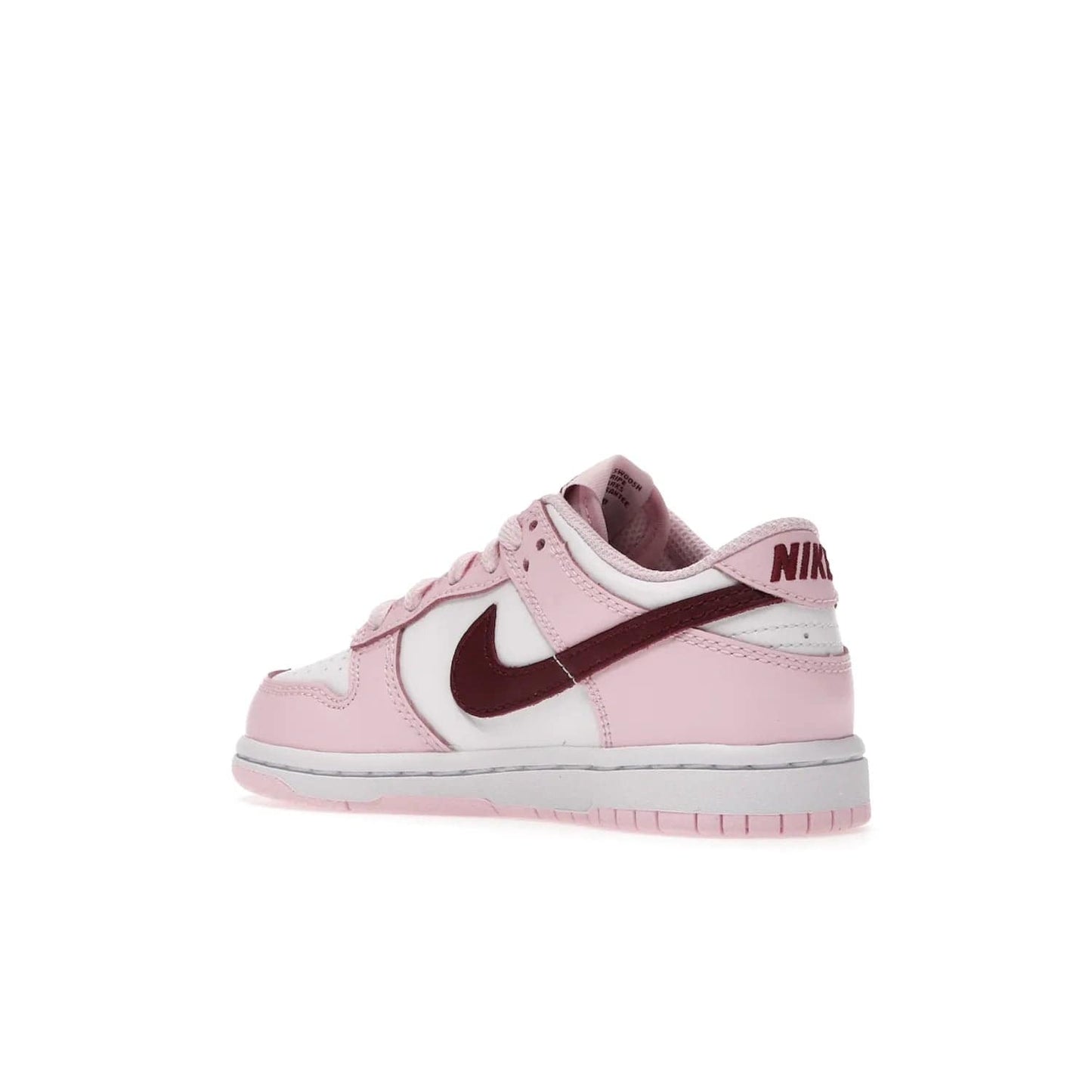 Nike Dunk Low Pink Red White (PS) - Image 23 - Only at www.BallersClubKickz.com - Introducing the Nike Dunk Low Pink Red White (PS), the perfect addition to your sneaker collection. A classic silhouette with modern vibrant colors, including a pink upper with red and white accents and a white midsole. Comfort and durability, perfect for any outfit. Limited edition, available June 22nd.