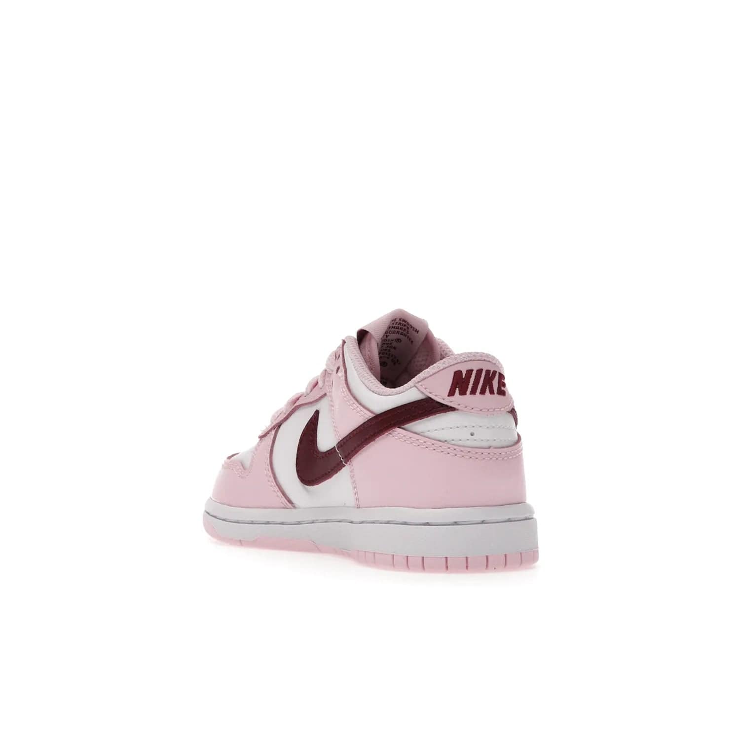 Nike Dunk Low Pink Red White (PS) - Image 25 - Only at www.BallersClubKickz.com - Introducing the Nike Dunk Low Pink Red White (PS), the perfect addition to your sneaker collection. A classic silhouette with modern vibrant colors, including a pink upper with red and white accents and a white midsole. Comfort and durability, perfect for any outfit. Limited edition, available June 22nd.