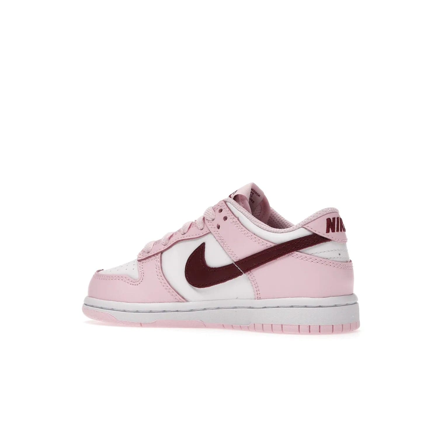 Nike Dunk Low Pink Red White (PS) - Image 22 - Only at www.BallersClubKickz.com - Introducing the Nike Dunk Low Pink Red White (PS), the perfect addition to your sneaker collection. A classic silhouette with modern vibrant colors, including a pink upper with red and white accents and a white midsole. Comfort and durability, perfect for any outfit. Limited edition, available June 22nd.