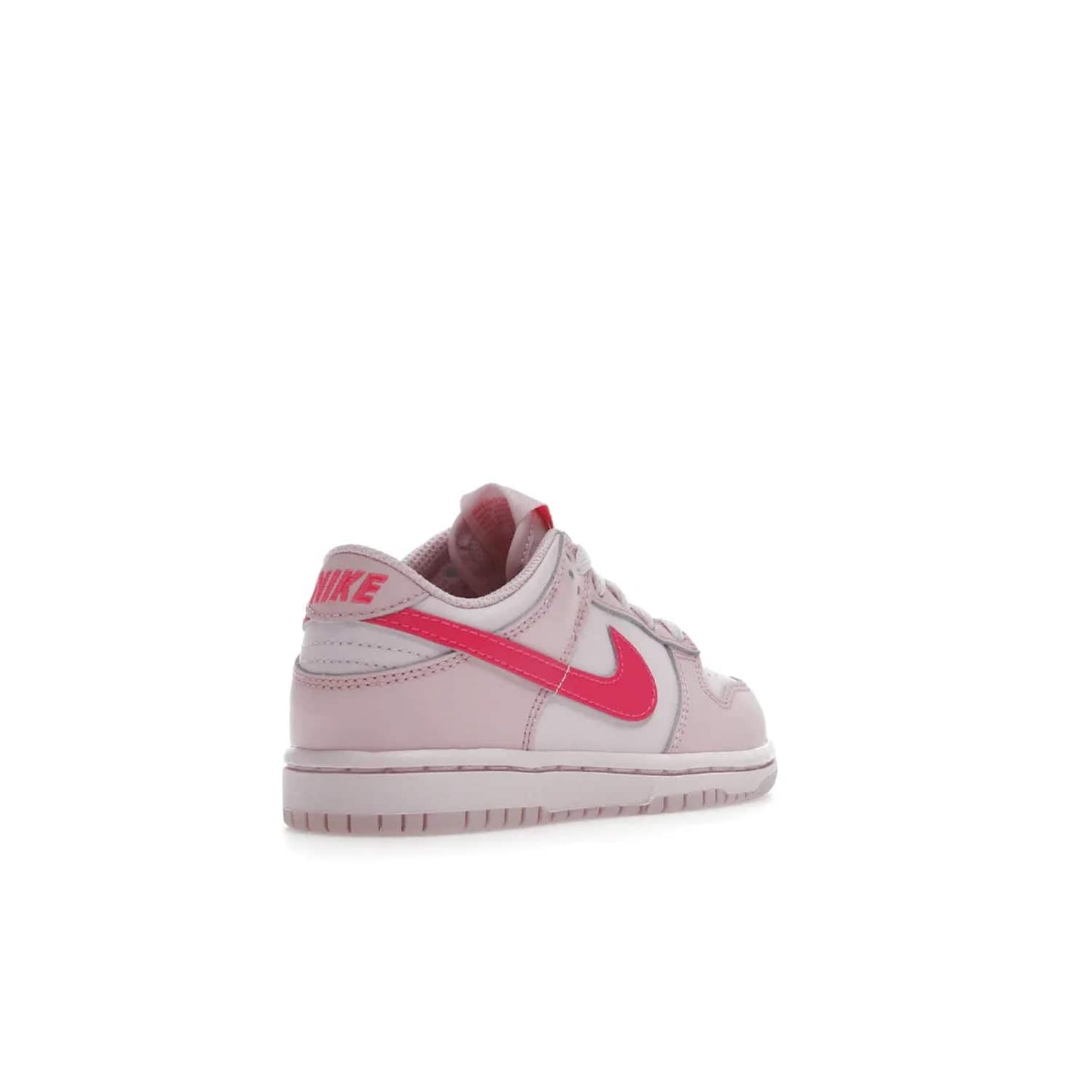 Nike Dunk Low Triple Pink (PS) - Image 32 - Only at www.BallersClubKickz.com - A stunning shoe option for completing any look: Nike Dunk Low Triple Pink (Preschool). Light pink layered leather upper with darker pink synthetic accents. Plus toe box of perforated pink leather and Nike symbol embroidered pull tab. Rubber midsole and outsole. Affordable price of $85.