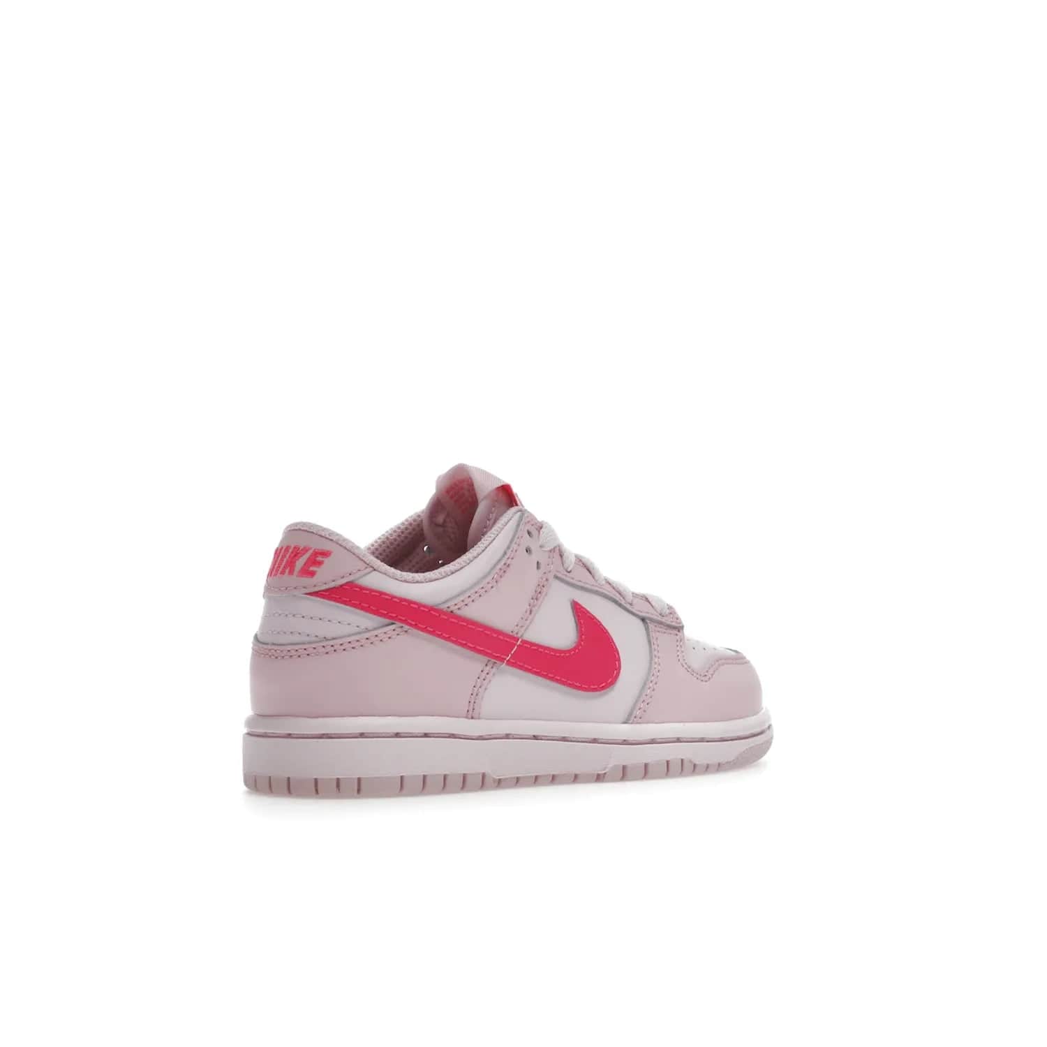 Nike Dunk Low Triple Pink (PS) - Image 33 - Only at www.BallersClubKickz.com - A stunning shoe option for completing any look: Nike Dunk Low Triple Pink (Preschool). Light pink layered leather upper with darker pink synthetic accents. Plus toe box of perforated pink leather and Nike symbol embroidered pull tab. Rubber midsole and outsole. Affordable price of $85.