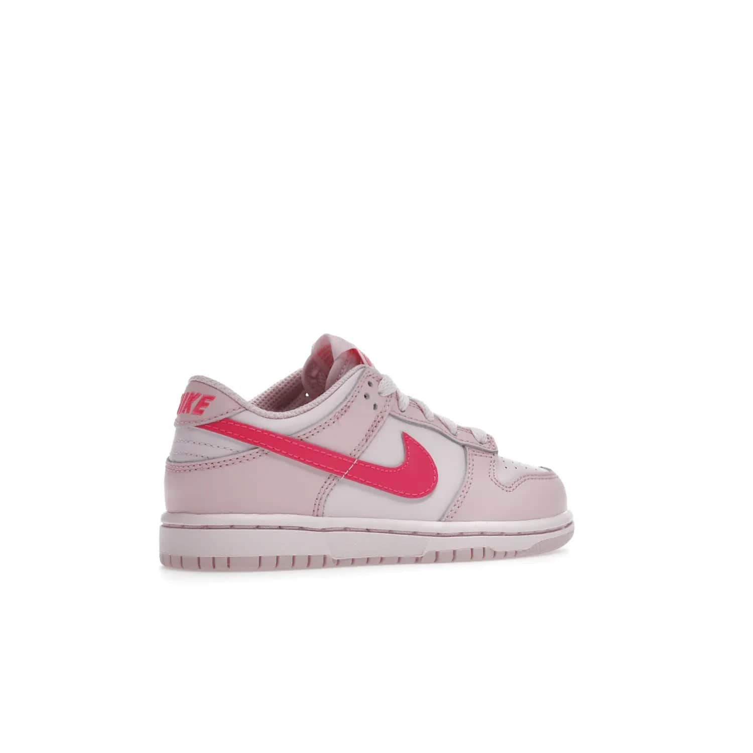 Nike Dunk Low Triple Pink (PS) - Image 34 - Only at www.BallersClubKickz.com - A stunning shoe option for completing any look: Nike Dunk Low Triple Pink (Preschool). Light pink layered leather upper with darker pink synthetic accents. Plus toe box of perforated pink leather and Nike symbol embroidered pull tab. Rubber midsole and outsole. Affordable price of $85.