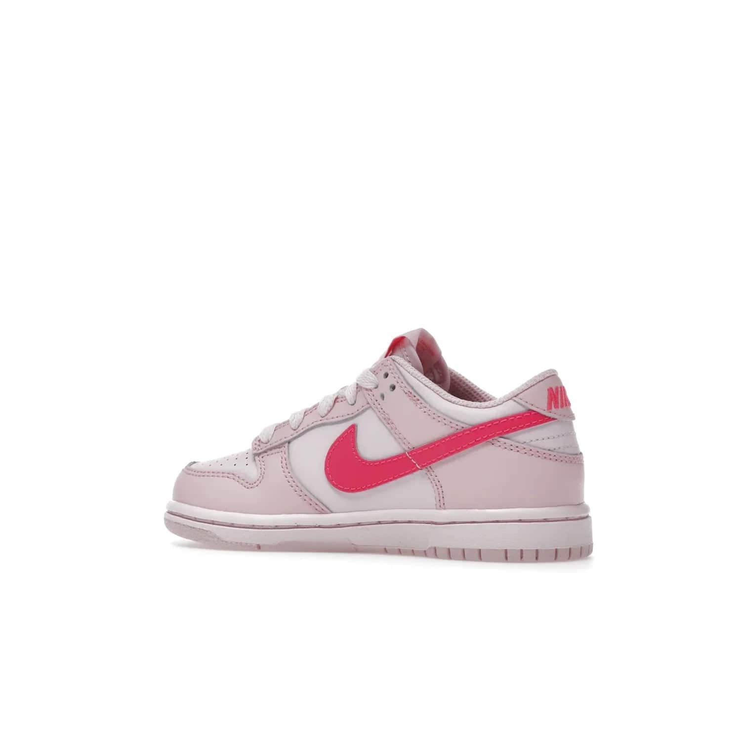 Nike Dunk Low Triple Pink (PS) - Image 22 - Only at www.BallersClubKickz.com - A stunning shoe option for completing any look: Nike Dunk Low Triple Pink (Preschool). Light pink layered leather upper with darker pink synthetic accents. Plus toe box of perforated pink leather and Nike symbol embroidered pull tab. Rubber midsole and outsole. Affordable price of $85.
