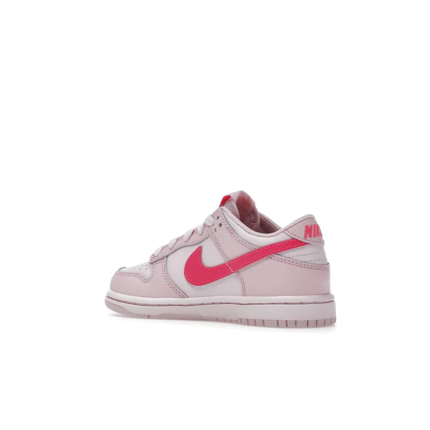 Nike Dunk Low Triple Pink (PS) - Image 23 - Only at www.BallersClubKickz.com - A stunning shoe option for completing any look: Nike Dunk Low Triple Pink (Preschool). Light pink layered leather upper with darker pink synthetic accents. Plus toe box of perforated pink leather and Nike symbol embroidered pull tab. Rubber midsole and outsole. Affordable price of $85.