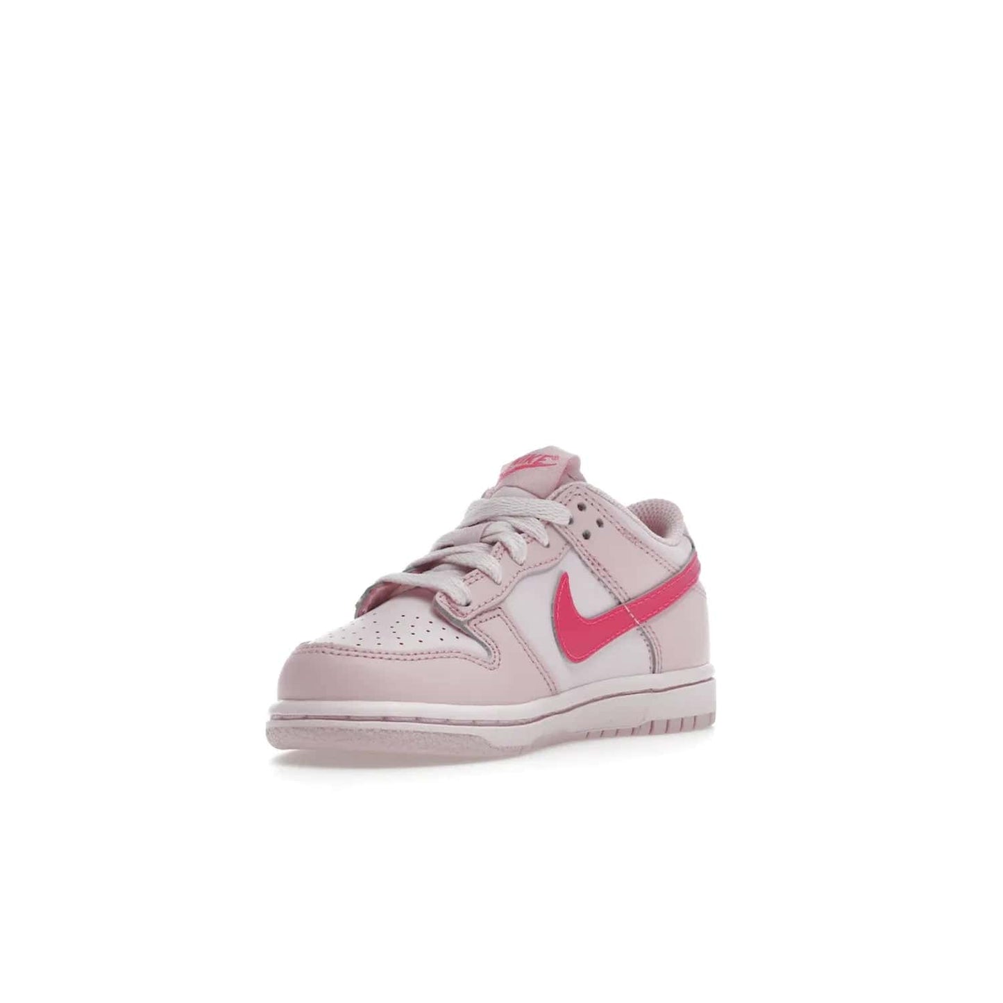 Nike Dunk Low Triple Pink (PS) - Image 14 - Only at www.BallersClubKickz.com - A stunning shoe option for completing any look: Nike Dunk Low Triple Pink (Preschool). Light pink layered leather upper with darker pink synthetic accents. Plus toe box of perforated pink leather and Nike symbol embroidered pull tab. Rubber midsole and outsole. Affordable price of $85.