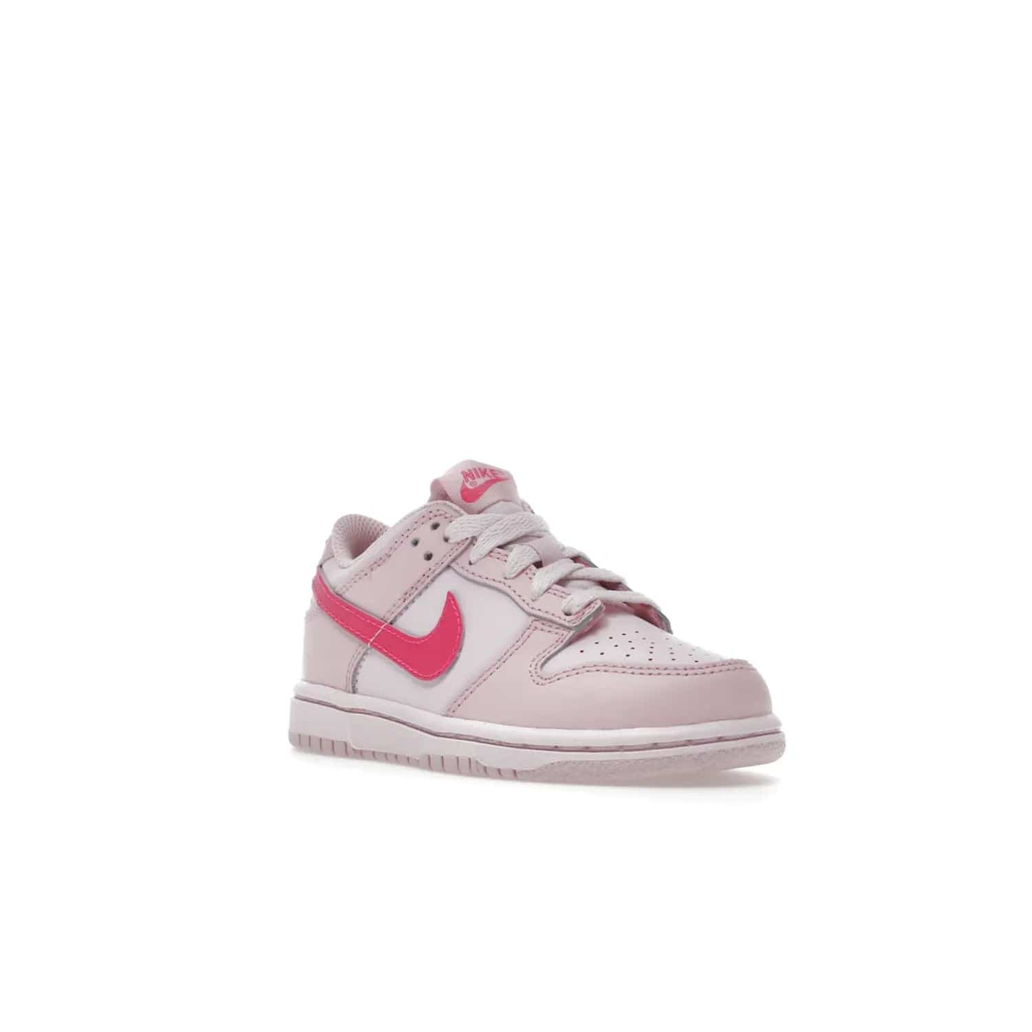 Nike Dunk Low Triple Pink (PS) - Image 6 - Only at www.BallersClubKickz.com - A stunning shoe option for completing any look: Nike Dunk Low Triple Pink (Preschool). Light pink layered leather upper with darker pink synthetic accents. Plus toe box of perforated pink leather and Nike symbol embroidered pull tab. Rubber midsole and outsole. Affordable price of $85.