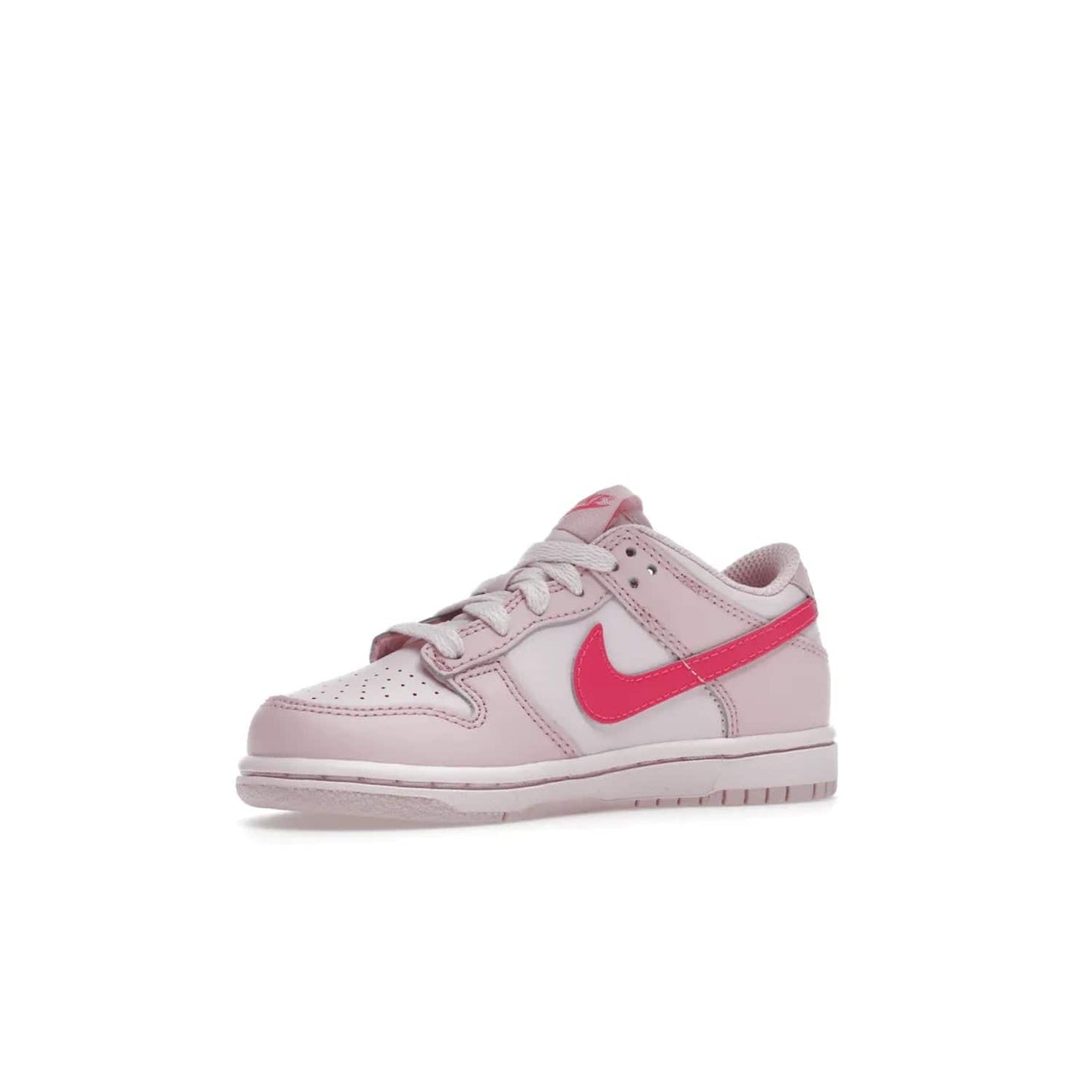 Nike Dunk Low Triple Pink (PS) - Image 16 - Only at www.BallersClubKickz.com - A stunning shoe option for completing any look: Nike Dunk Low Triple Pink (Preschool). Light pink layered leather upper with darker pink synthetic accents. Plus toe box of perforated pink leather and Nike symbol embroidered pull tab. Rubber midsole and outsole. Affordable price of $85.