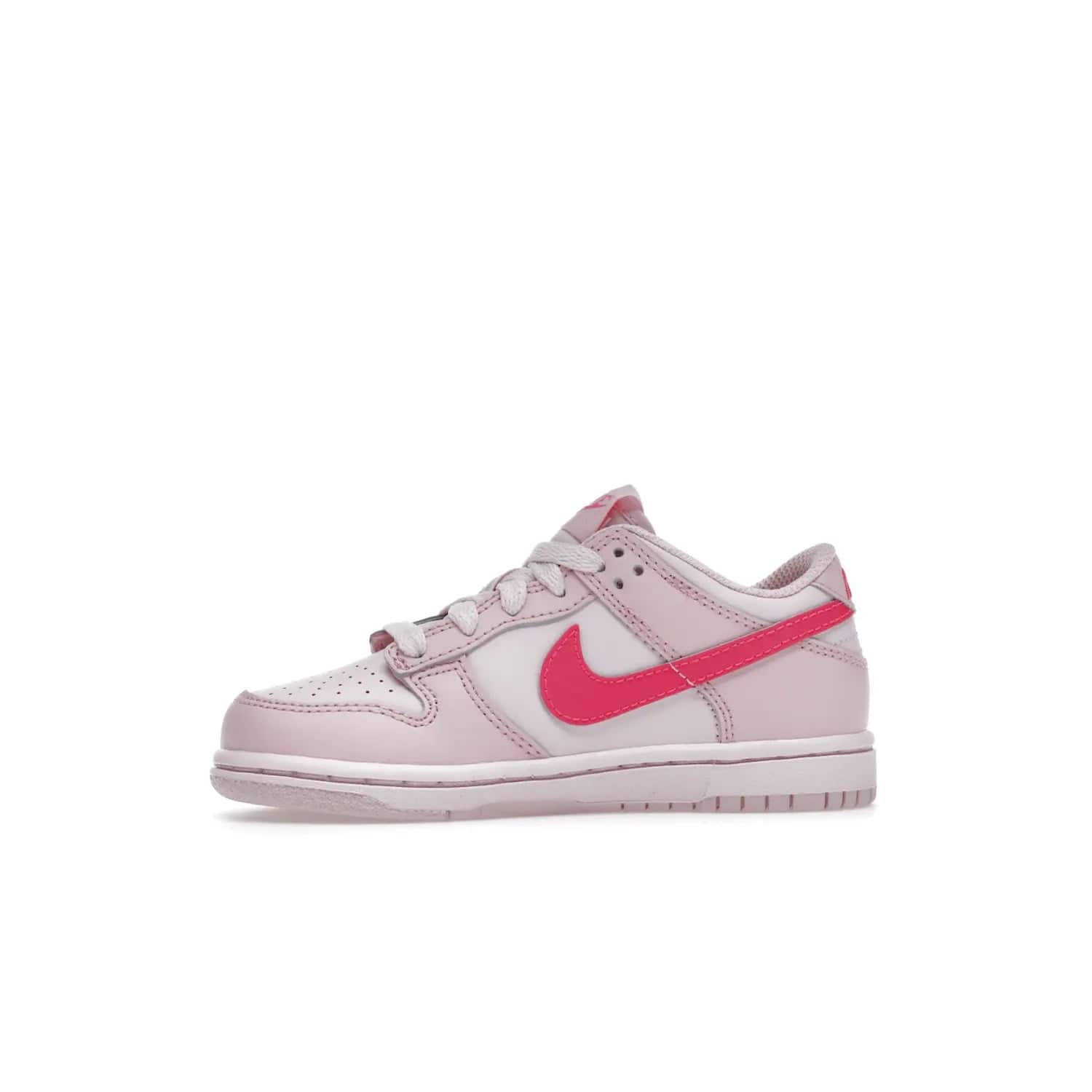 Nike Dunk Low Triple Pink (PS) - Image 18 - Only at www.BallersClubKickz.com - A stunning shoe option for completing any look: Nike Dunk Low Triple Pink (Preschool). Light pink layered leather upper with darker pink synthetic accents. Plus toe box of perforated pink leather and Nike symbol embroidered pull tab. Rubber midsole and outsole. Affordable price of $85.
