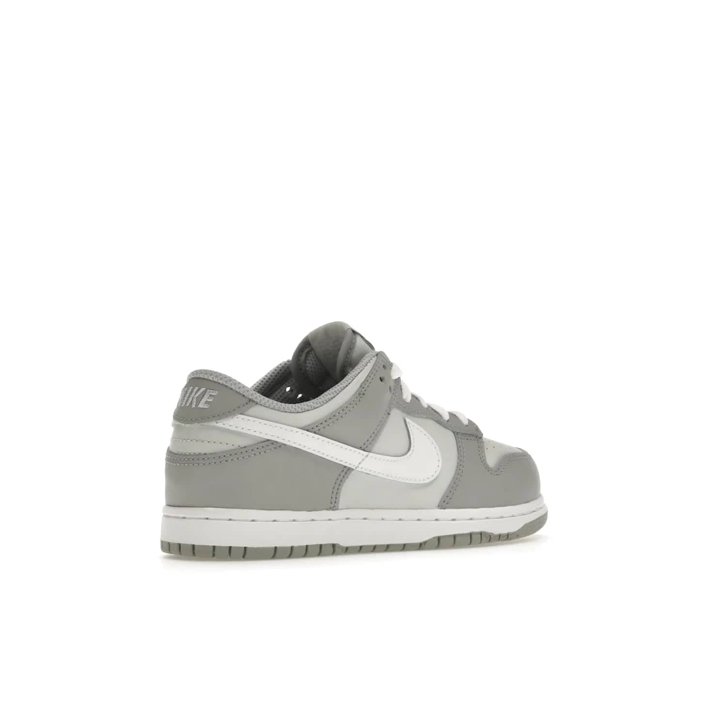 Nike Dunk Low Two-Toned Grey (PS) - Image 33 - Only at www.BallersClubKickz.com - Classic Nike style for your little one with the Nike Dunk Low Two-Toned Grey (Preschool). White laces, white tongue, white leather swoosh, grey sole & midsole, and patches of grey leather are timeless classics. Released March 2022 for comfort & style.