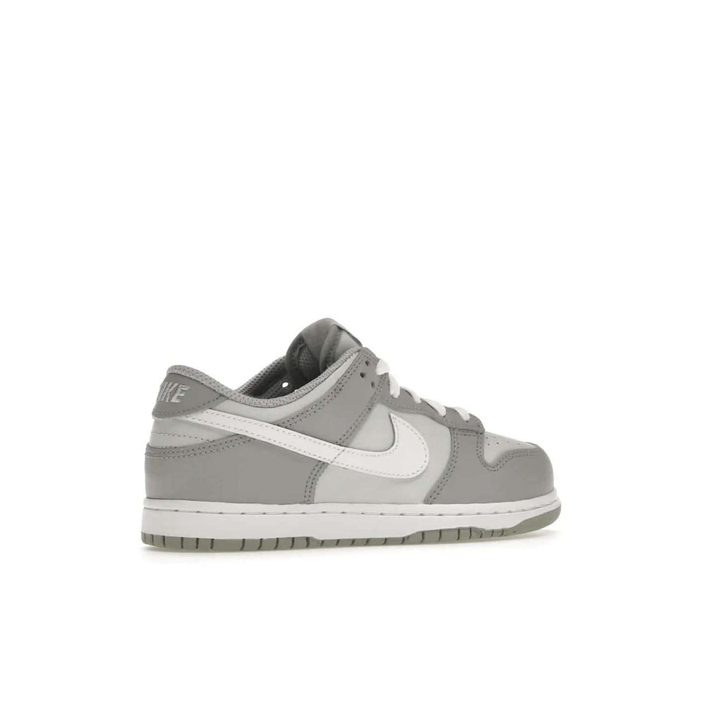 Nike Dunk Low Two-Toned Grey (PS) - Image 34 - Only at www.BallersClubKickz.com - Classic Nike style for your little one with the Nike Dunk Low Two-Toned Grey (Preschool). White laces, white tongue, white leather swoosh, grey sole & midsole, and patches of grey leather are timeless classics. Released March 2022 for comfort & style.