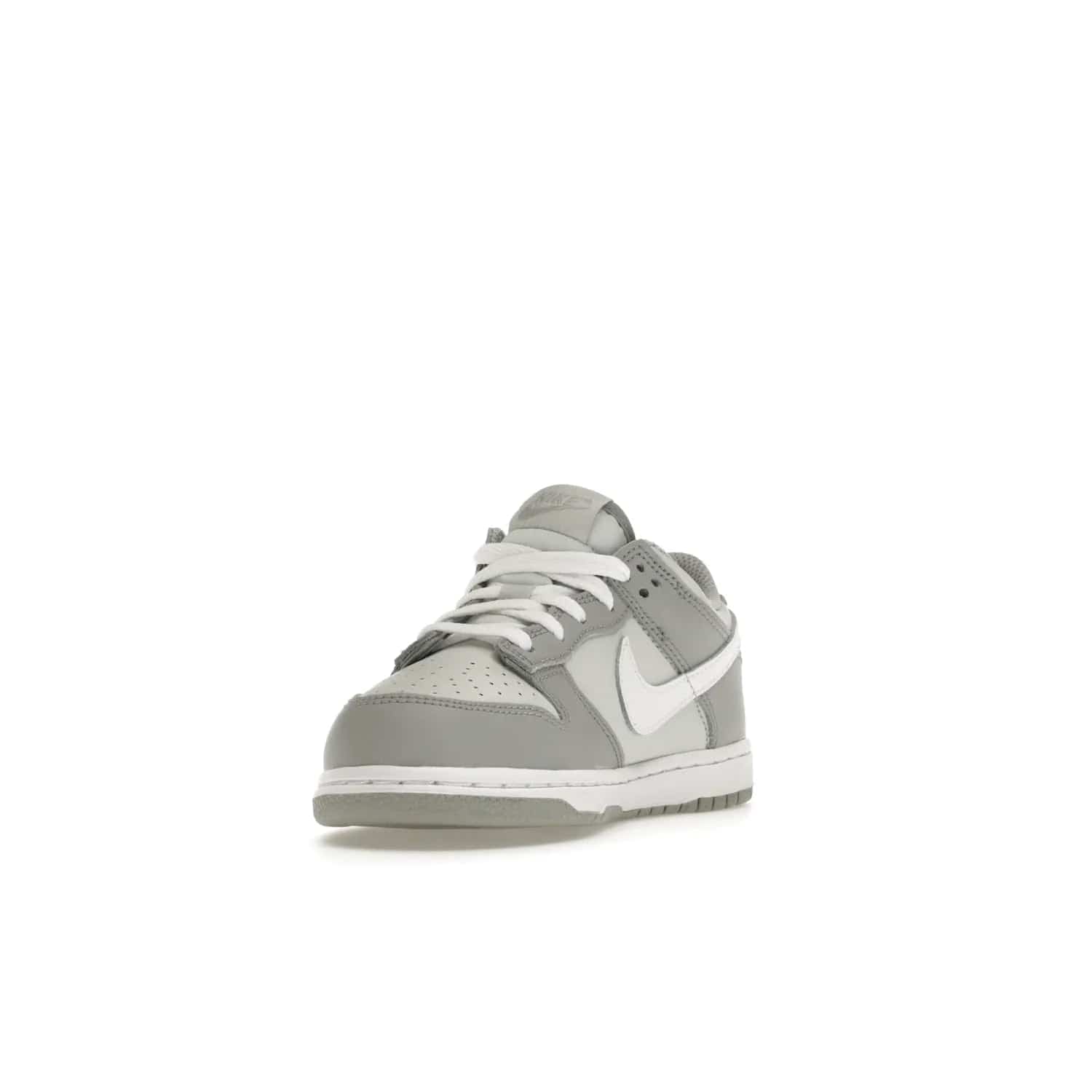 Nike Dunk Low Two-Toned Grey (PS) - Image 13 - Only at www.BallersClubKickz.com - Classic Nike style for your little one with the Nike Dunk Low Two-Toned Grey (Preschool). White laces, white tongue, white leather swoosh, grey sole & midsole, and patches of grey leather are timeless classics. Released March 2022 for comfort & style.