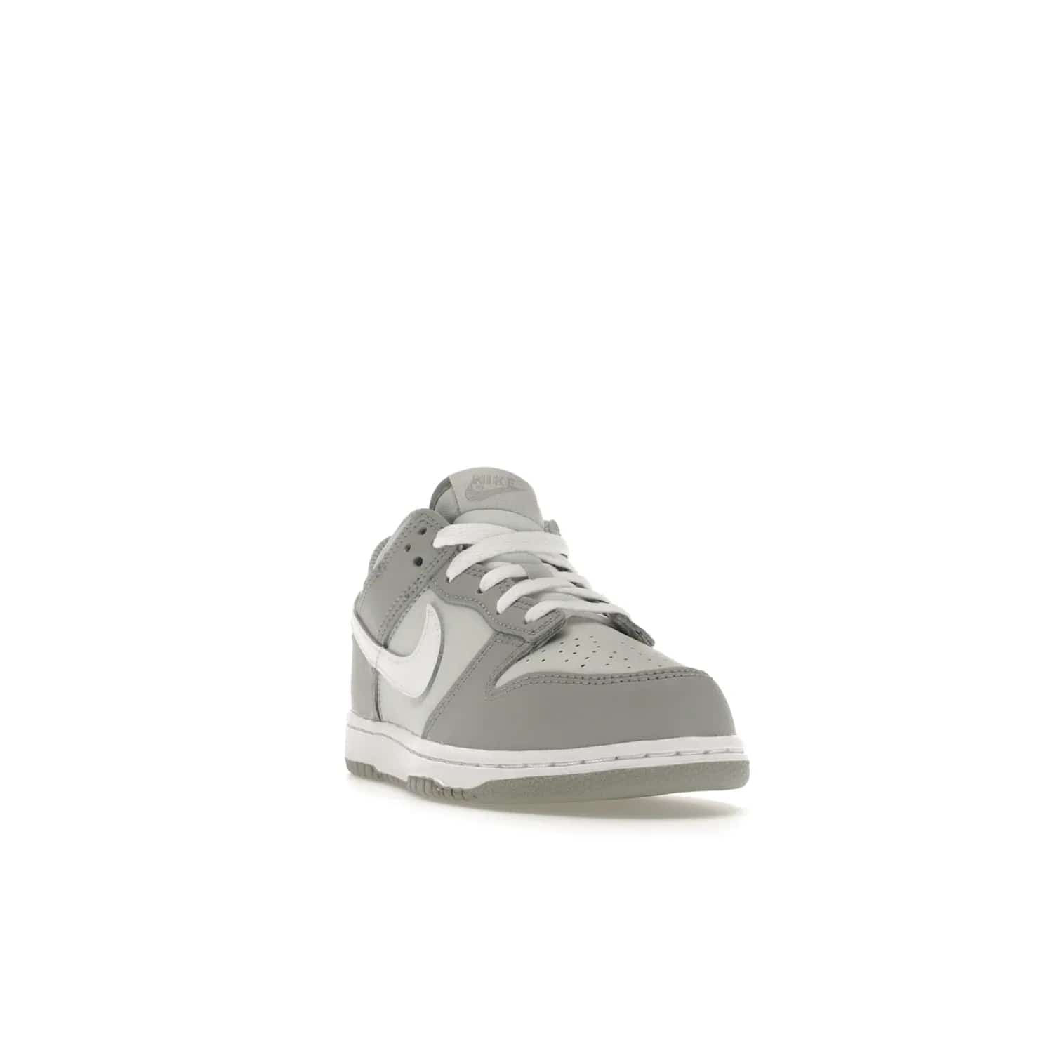 Nike Dunk Low Two-Toned Grey (PS) - Image 8 - Only at www.BallersClubKickz.com - Classic Nike style for your little one with the Nike Dunk Low Two-Toned Grey (Preschool). White laces, white tongue, white leather swoosh, grey sole & midsole, and patches of grey leather are timeless classics. Released March 2022 for comfort & style.