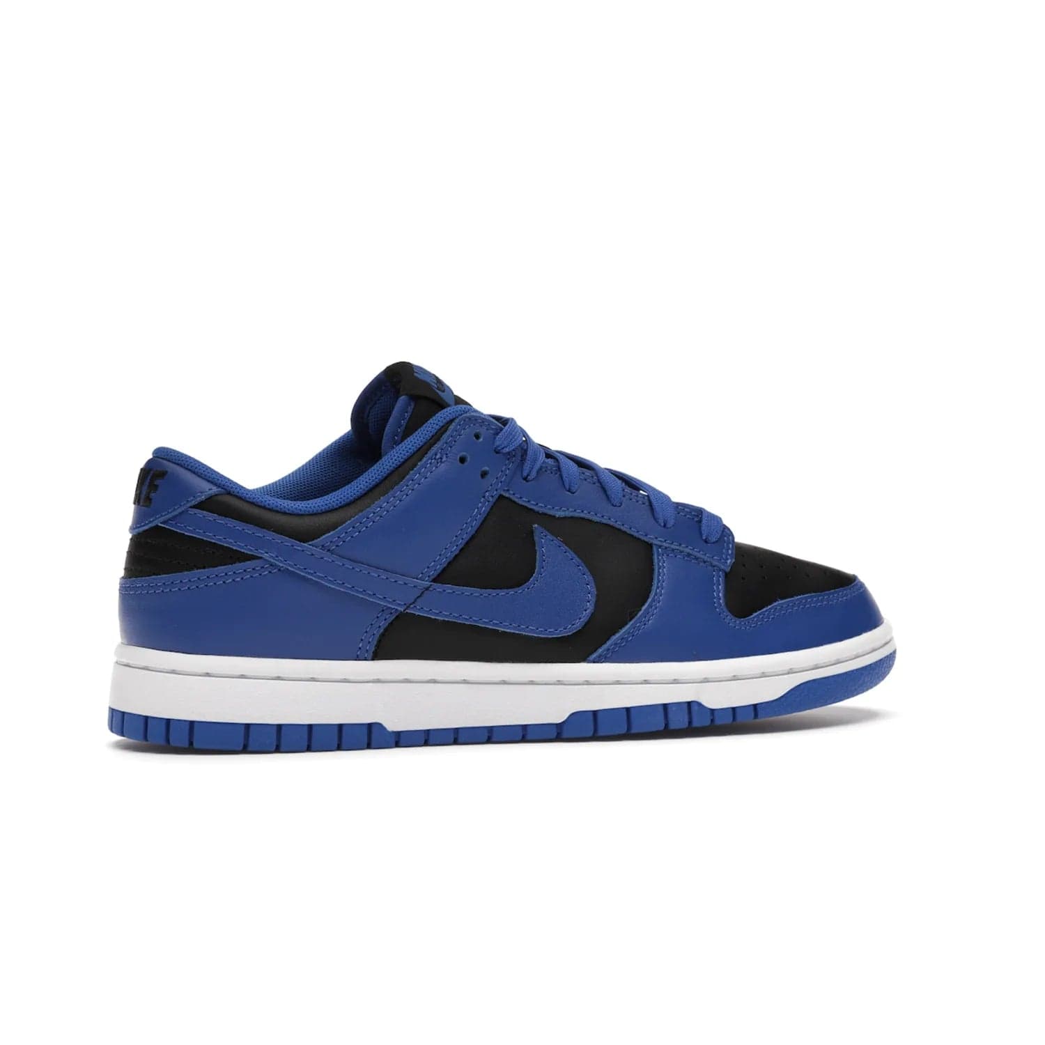 Nike Dunk Low Retro Black Hyper Cobalt (2021) - Image 35 - Only at www.BallersClubKickz.com - New limited-release Nike Dunk Low Retro Black/Hyper Cobalt (2021). The upper features a mix of black and hyper cobalt leather overlays, a classic basketball design and embroidered black "NIKE" branding. Get the shoe now for $100 and make a statement.