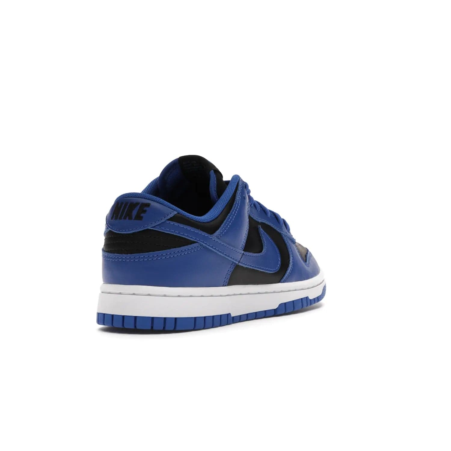 Nike Dunk Low Retro Black Hyper Cobalt (2021) - Image 31 - Only at www.BallersClubKickz.com - New limited-release Nike Dunk Low Retro Black/Hyper Cobalt (2021). The upper features a mix of black and hyper cobalt leather overlays, a classic basketball design and embroidered black "NIKE" branding. Get the shoe now for $100 and make a statement.