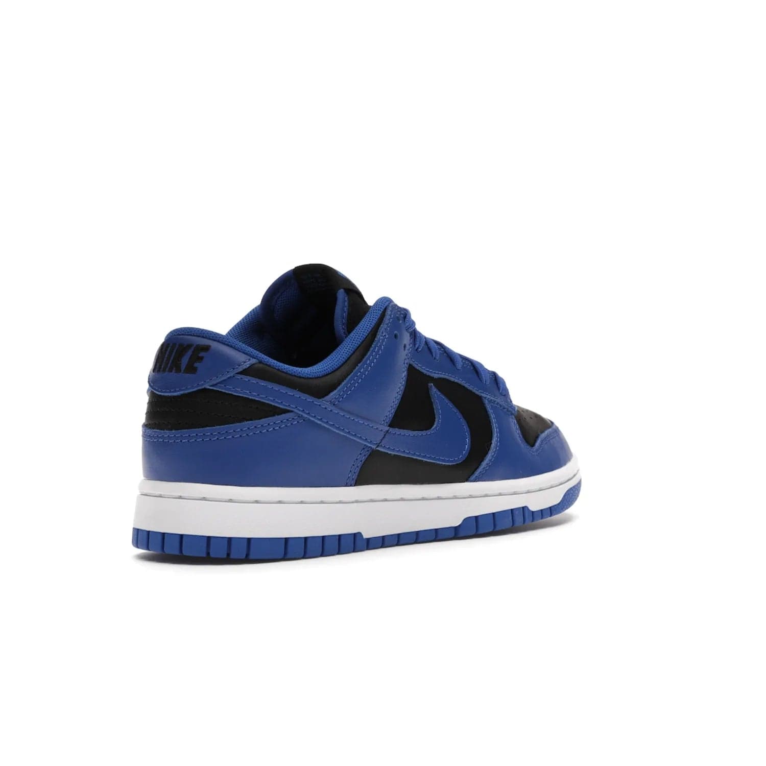 Nike Dunk Low Retro Black Hyper Cobalt (2021) - Image 32 - Only at www.BallersClubKickz.com - New limited-release Nike Dunk Low Retro Black/Hyper Cobalt (2021). The upper features a mix of black and hyper cobalt leather overlays, a classic basketball design and embroidered black "NIKE" branding. Get the shoe now for $100 and make a statement.