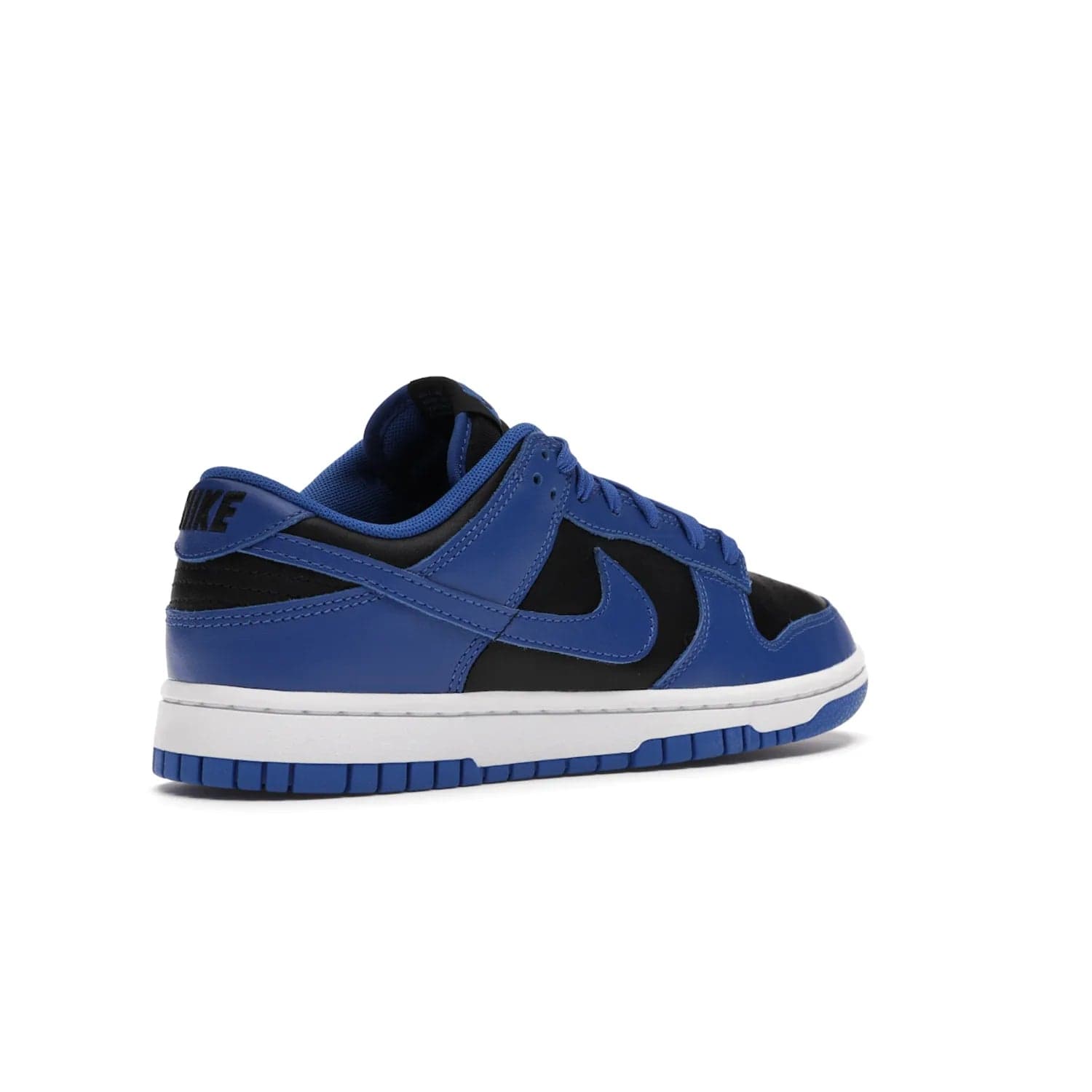 Nike Dunk Low Retro Black Hyper Cobalt (2021) - Image 33 - Only at www.BallersClubKickz.com - New limited-release Nike Dunk Low Retro Black/Hyper Cobalt (2021). The upper features a mix of black and hyper cobalt leather overlays, a classic basketball design and embroidered black "NIKE" branding. Get the shoe now for $100 and make a statement.