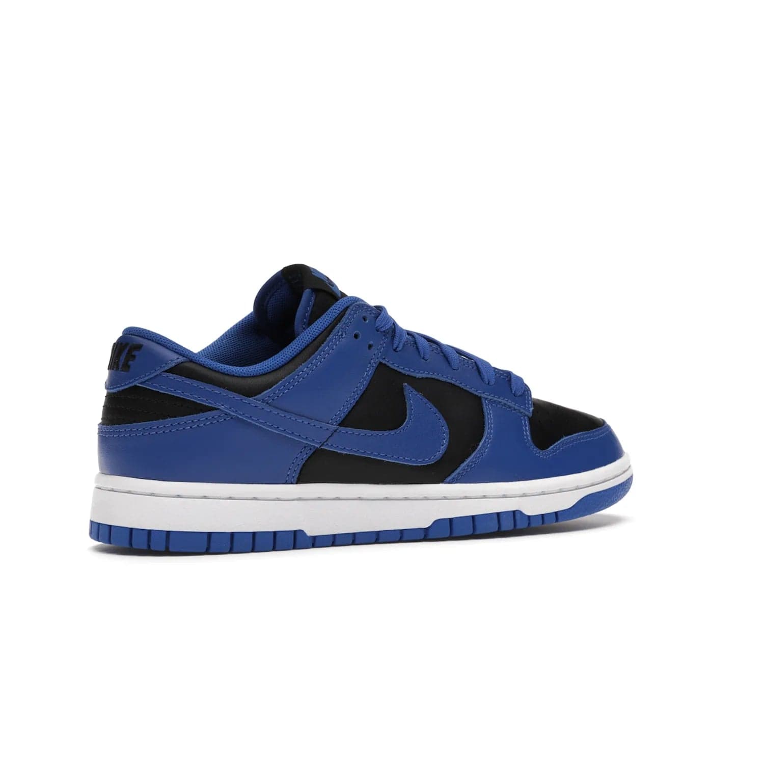 Nike Dunk Low Retro Black Hyper Cobalt (2021) - Image 34 - Only at www.BallersClubKickz.com - New limited-release Nike Dunk Low Retro Black/Hyper Cobalt (2021). The upper features a mix of black and hyper cobalt leather overlays, a classic basketball design and embroidered black "NIKE" branding. Get the shoe now for $100 and make a statement.