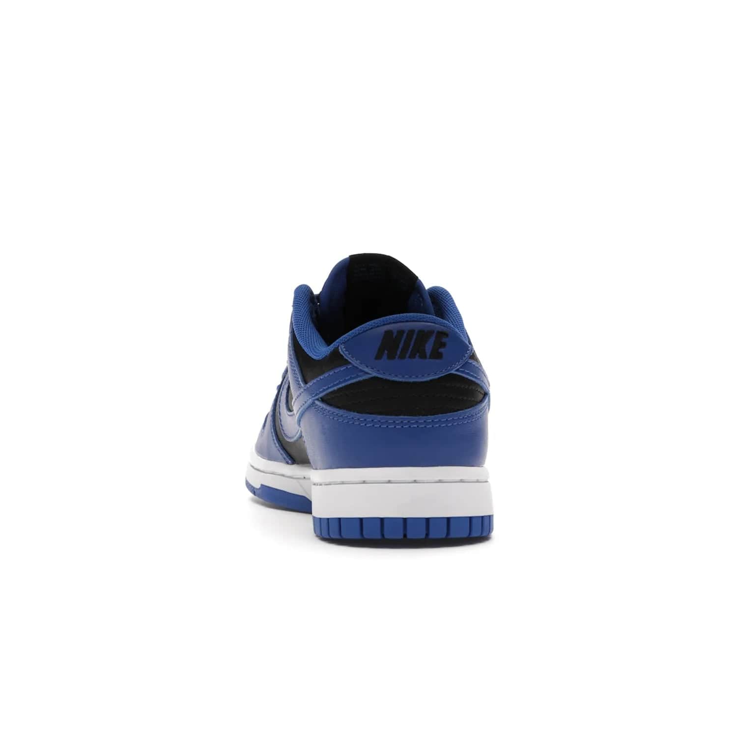 Nike Dunk Low Retro Black Hyper Cobalt (2021) - Image 27 - Only at www.BallersClubKickz.com - New limited-release Nike Dunk Low Retro Black/Hyper Cobalt (2021). The upper features a mix of black and hyper cobalt leather overlays, a classic basketball design and embroidered black "NIKE" branding. Get the shoe now for $100 and make a statement.