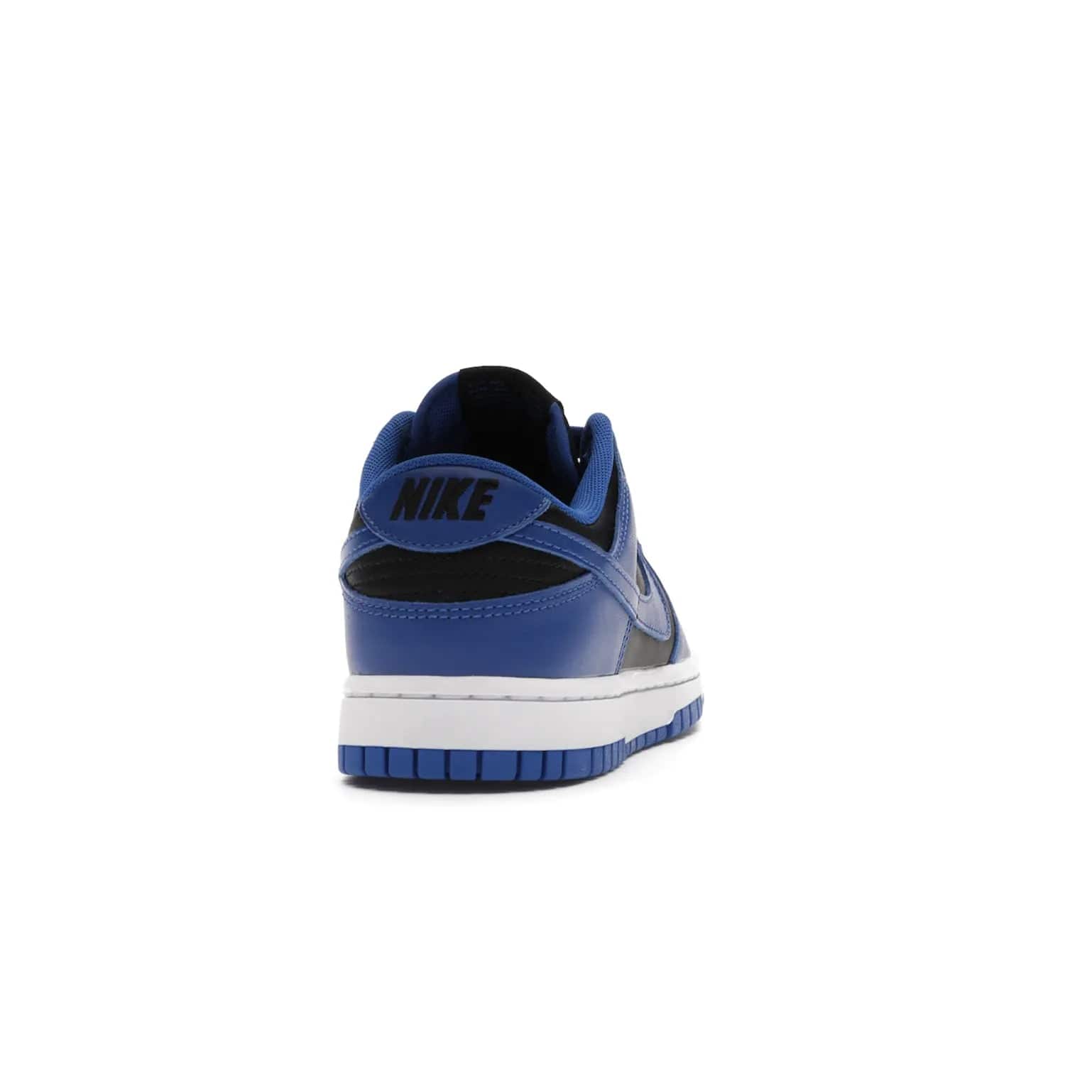 Nike Dunk Low Retro Black Hyper Cobalt (2021) - Image 29 - Only at www.BallersClubKickz.com - New limited-release Nike Dunk Low Retro Black/Hyper Cobalt (2021). The upper features a mix of black and hyper cobalt leather overlays, a classic basketball design and embroidered black "NIKE" branding. Get the shoe now for $100 and make a statement.