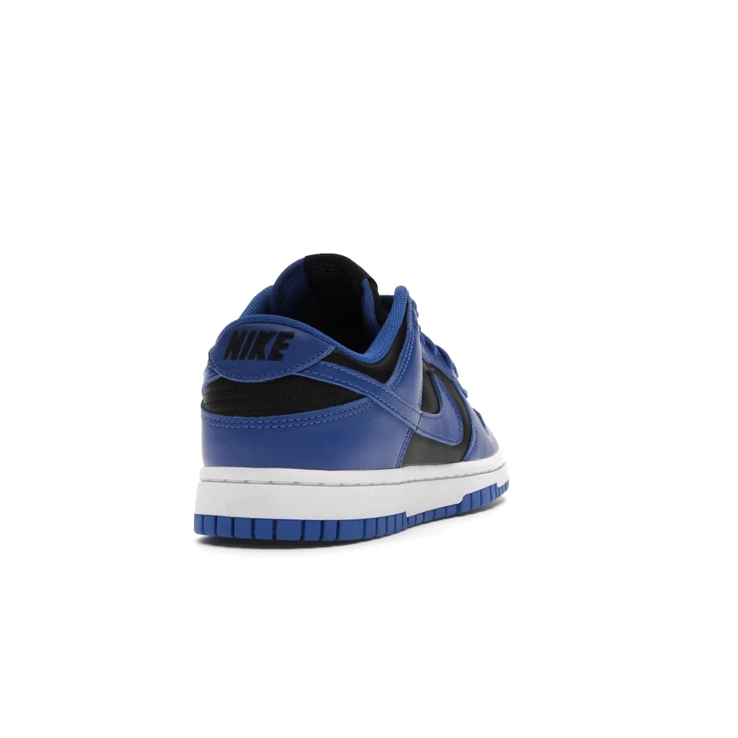 Nike Dunk Low Retro Black Hyper Cobalt (2021) - Image 30 - Only at www.BallersClubKickz.com - New limited-release Nike Dunk Low Retro Black/Hyper Cobalt (2021). The upper features a mix of black and hyper cobalt leather overlays, a classic basketball design and embroidered black "NIKE" branding. Get the shoe now for $100 and make a statement.