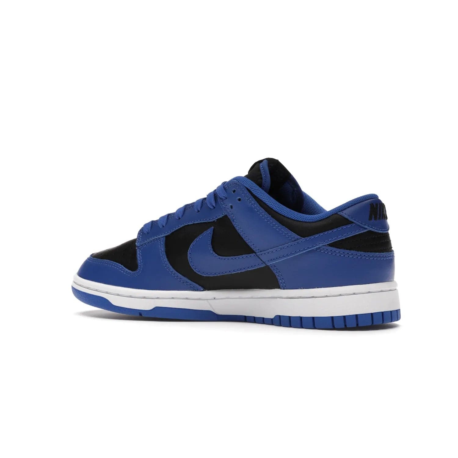 Nike Dunk Low Retro Black Hyper Cobalt (2021) - Image 22 - Only at www.BallersClubKickz.com - New limited-release Nike Dunk Low Retro Black/Hyper Cobalt (2021). The upper features a mix of black and hyper cobalt leather overlays, a classic basketball design and embroidered black "NIKE" branding. Get the shoe now for $100 and make a statement.