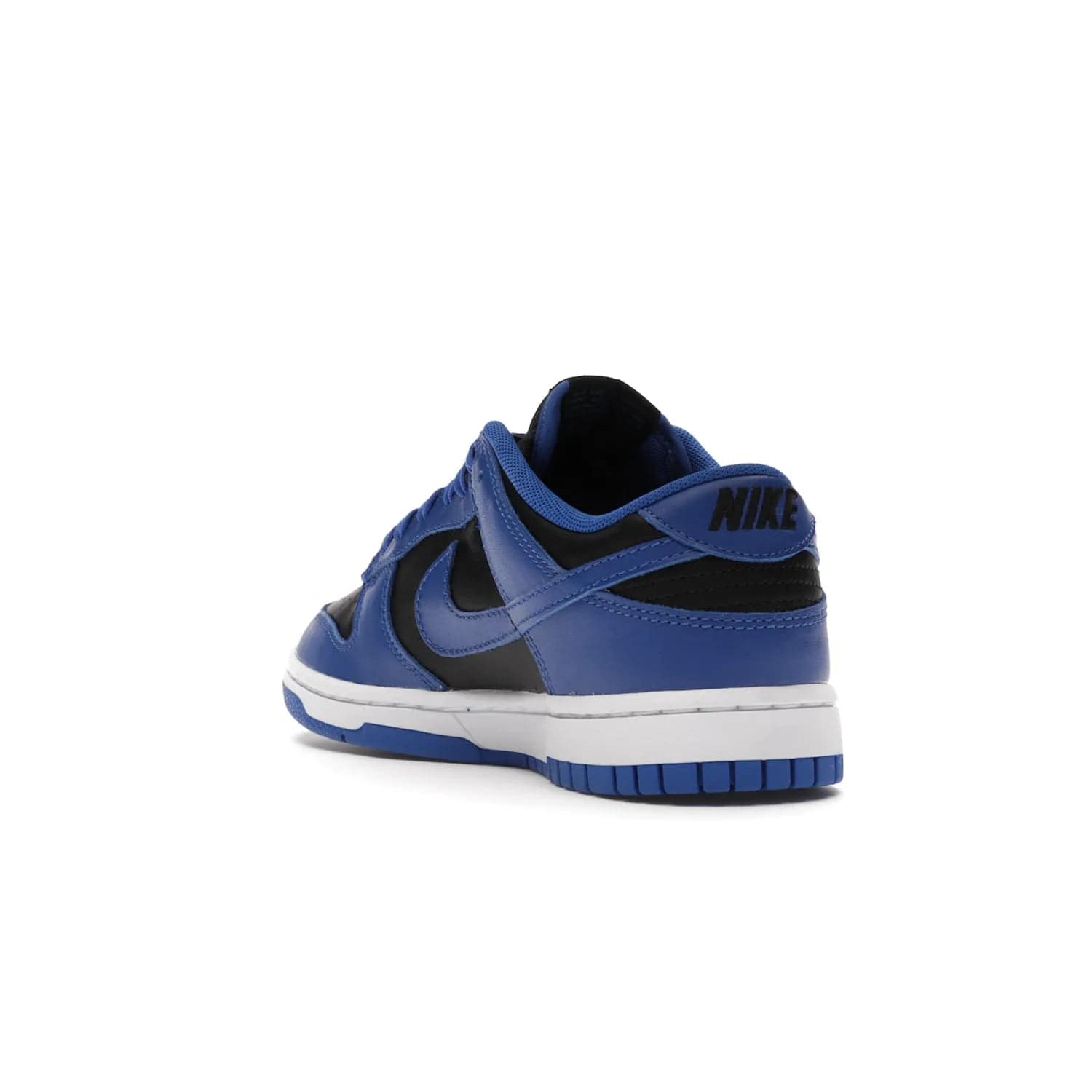 Nike Dunk Low Retro Black Hyper Cobalt (2021) - Image 25 - Only at www.BallersClubKickz.com - New limited-release Nike Dunk Low Retro Black/Hyper Cobalt (2021). The upper features a mix of black and hyper cobalt leather overlays, a classic basketball design and embroidered black "NIKE" branding. Get the shoe now for $100 and make a statement.