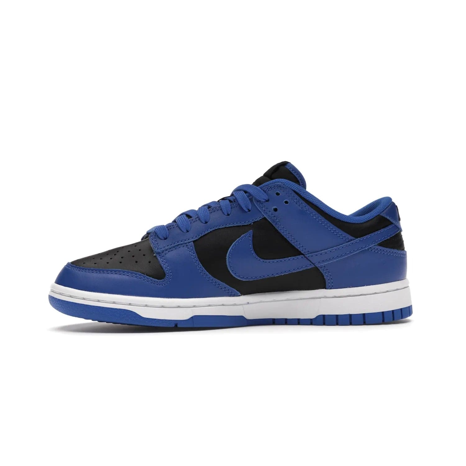 Nike Dunk Low Retro Black Hyper Cobalt (2021) - Image 18 - Only at www.BallersClubKickz.com - New limited-release Nike Dunk Low Retro Black/Hyper Cobalt (2021). The upper features a mix of black and hyper cobalt leather overlays, a classic basketball design and embroidered black "NIKE" branding. Get the shoe now for $100 and make a statement.