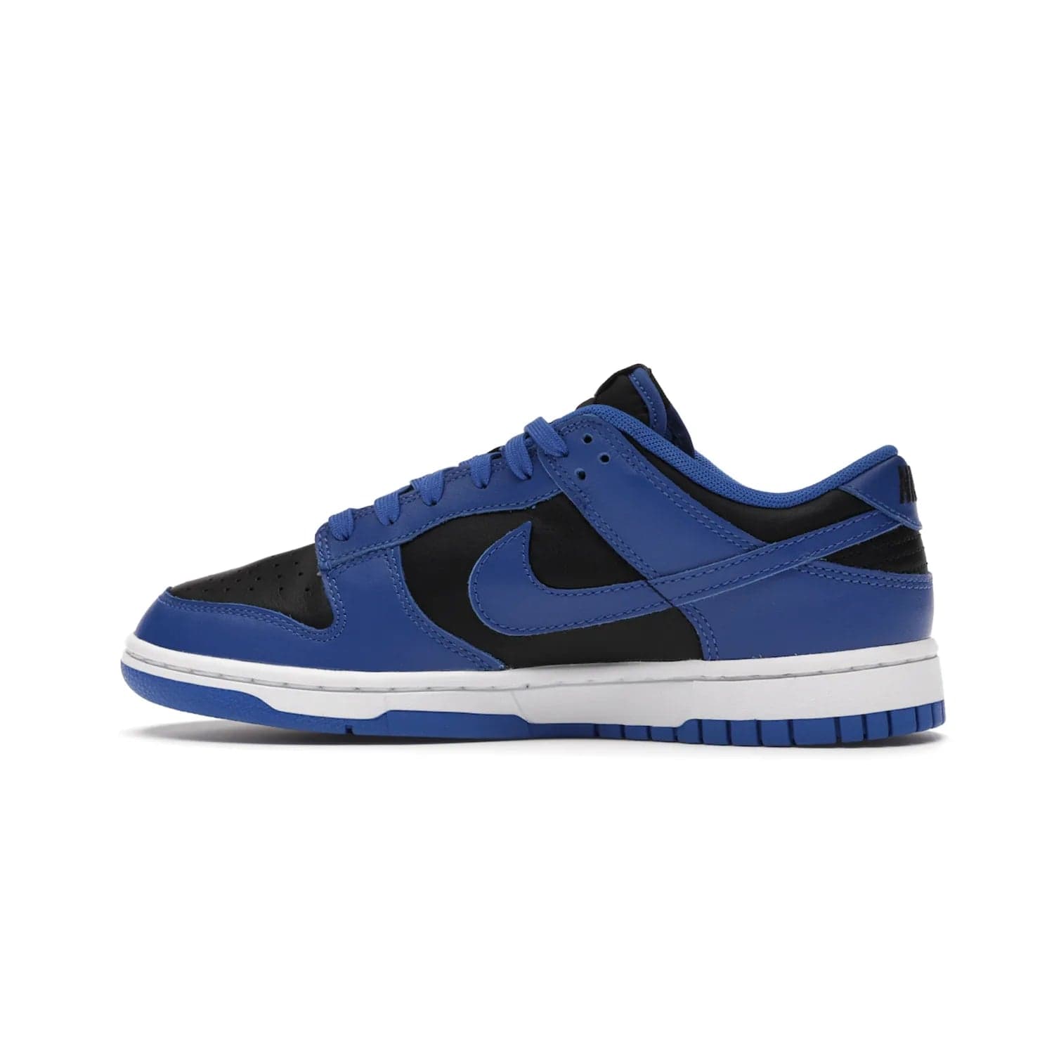 Nike Dunk Low Retro Black Hyper Cobalt (2021) - Image 20 - Only at www.BallersClubKickz.com - New limited-release Nike Dunk Low Retro Black/Hyper Cobalt (2021). The upper features a mix of black and hyper cobalt leather overlays, a classic basketball design and embroidered black "NIKE" branding. Get the shoe now for $100 and make a statement.