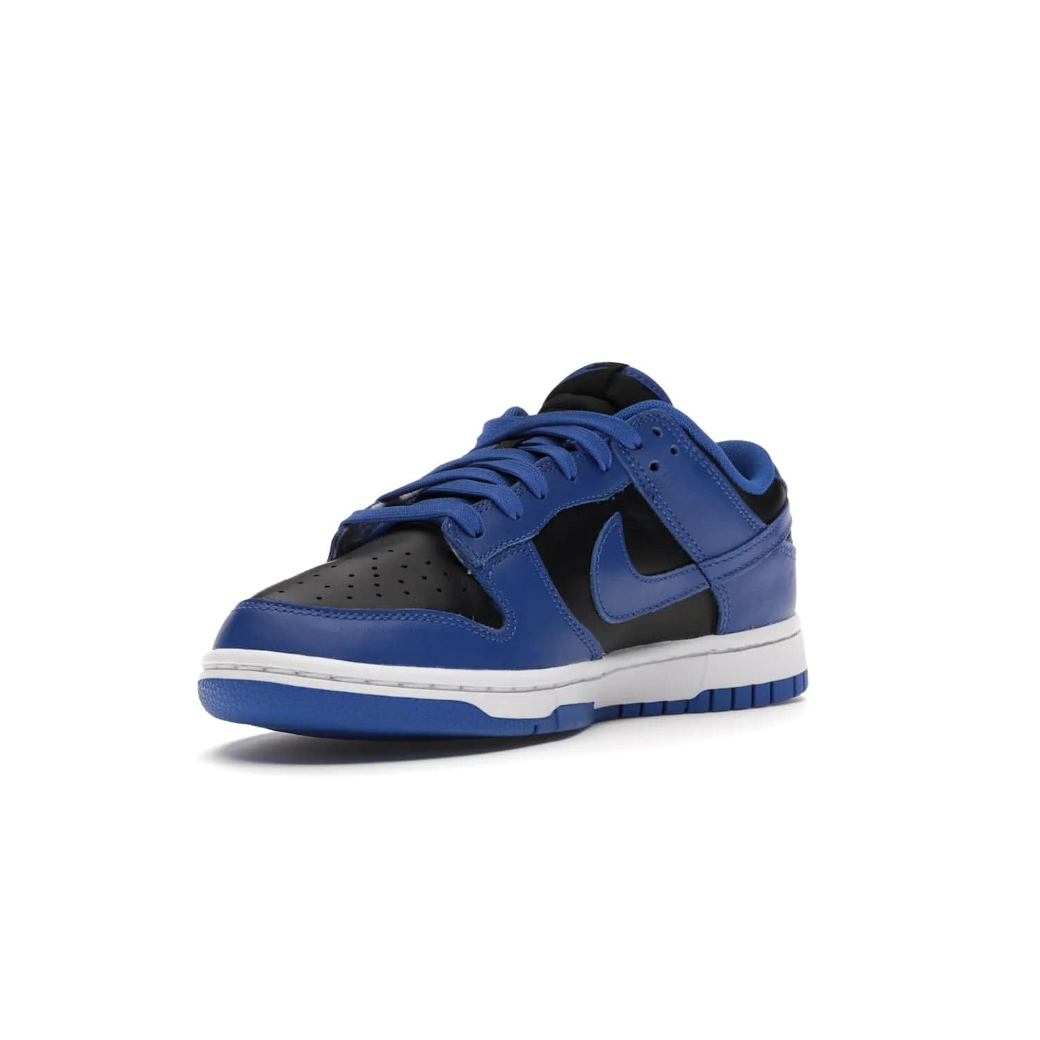 Nike Dunk Low Retro Black Hyper Cobalt (2021) - Image 14 - Only at www.BallersClubKickz.com - New limited-release Nike Dunk Low Retro Black/Hyper Cobalt (2021). The upper features a mix of black and hyper cobalt leather overlays, a classic basketball design and embroidered black "NIKE" branding. Get the shoe now for $100 and make a statement.