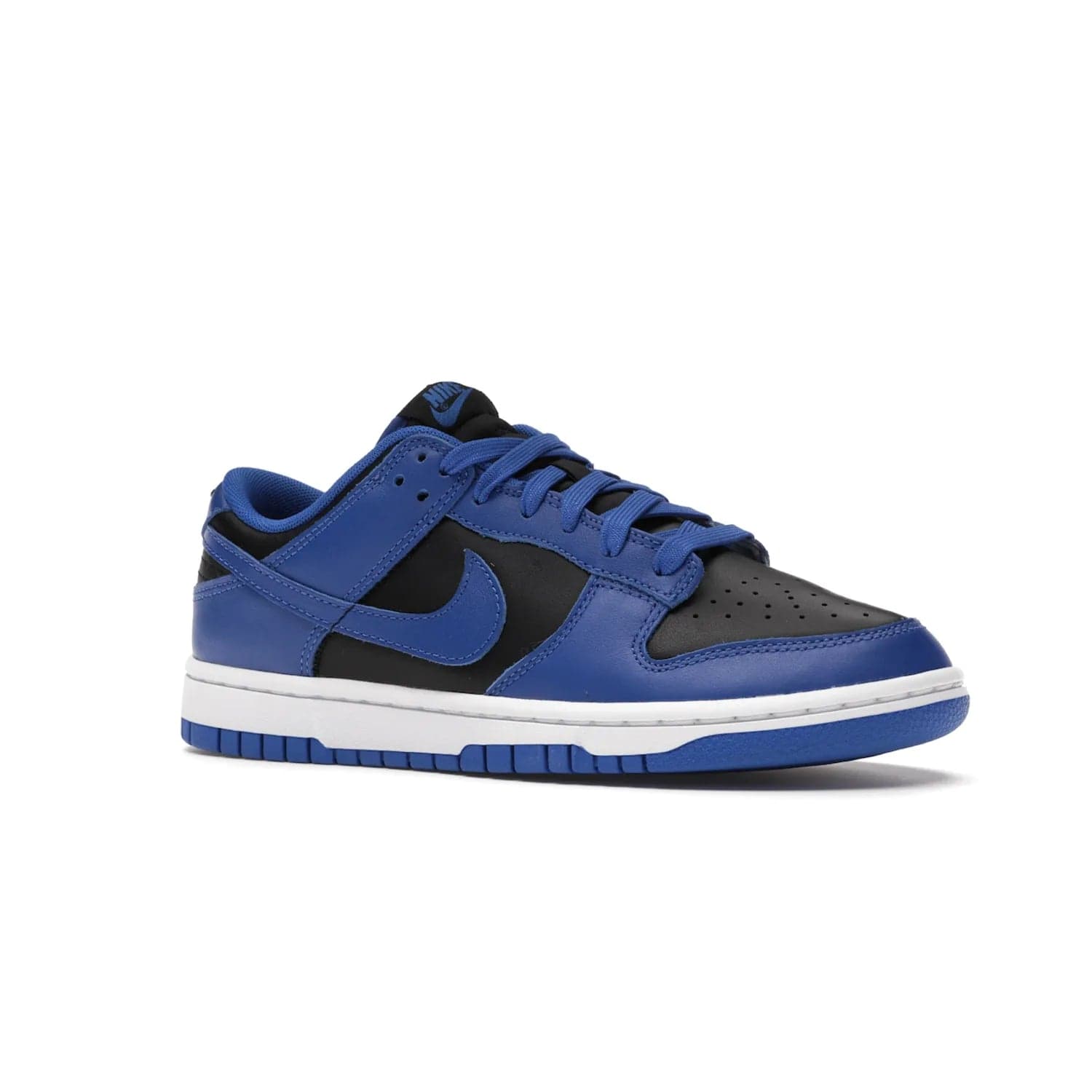 Nike Dunk Low Retro Black Hyper Cobalt (2021) - Image 4 - Only at www.BallersClubKickz.com - New limited-release Nike Dunk Low Retro Black/Hyper Cobalt (2021). The upper features a mix of black and hyper cobalt leather overlays, a classic basketball design and embroidered black "NIKE" branding. Get the shoe now for $100 and make a statement.