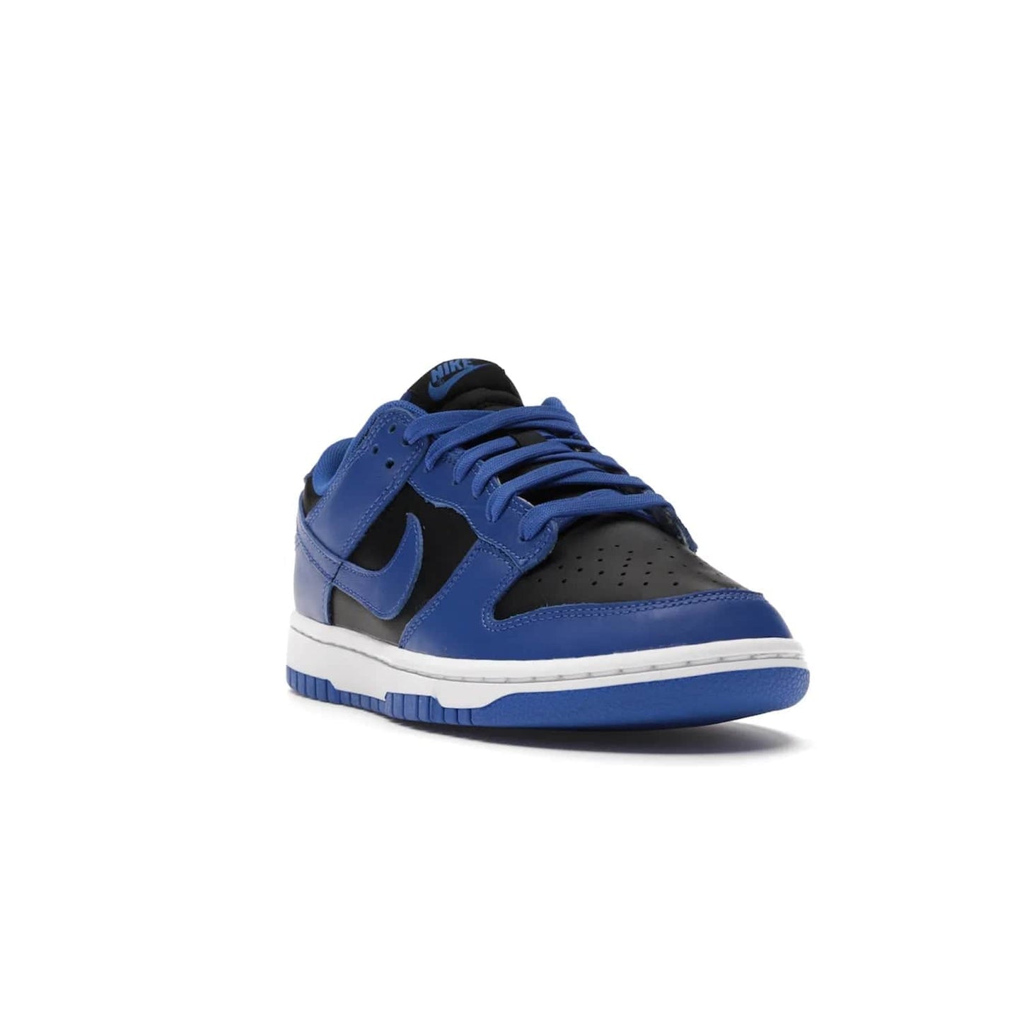 Nike Dunk Low Retro Black Hyper Cobalt (2021) - Image 7 - Only at www.BallersClubKickz.com - New limited-release Nike Dunk Low Retro Black/Hyper Cobalt (2021). The upper features a mix of black and hyper cobalt leather overlays, a classic basketball design and embroidered black "NIKE" branding. Get the shoe now for $100 and make a statement.