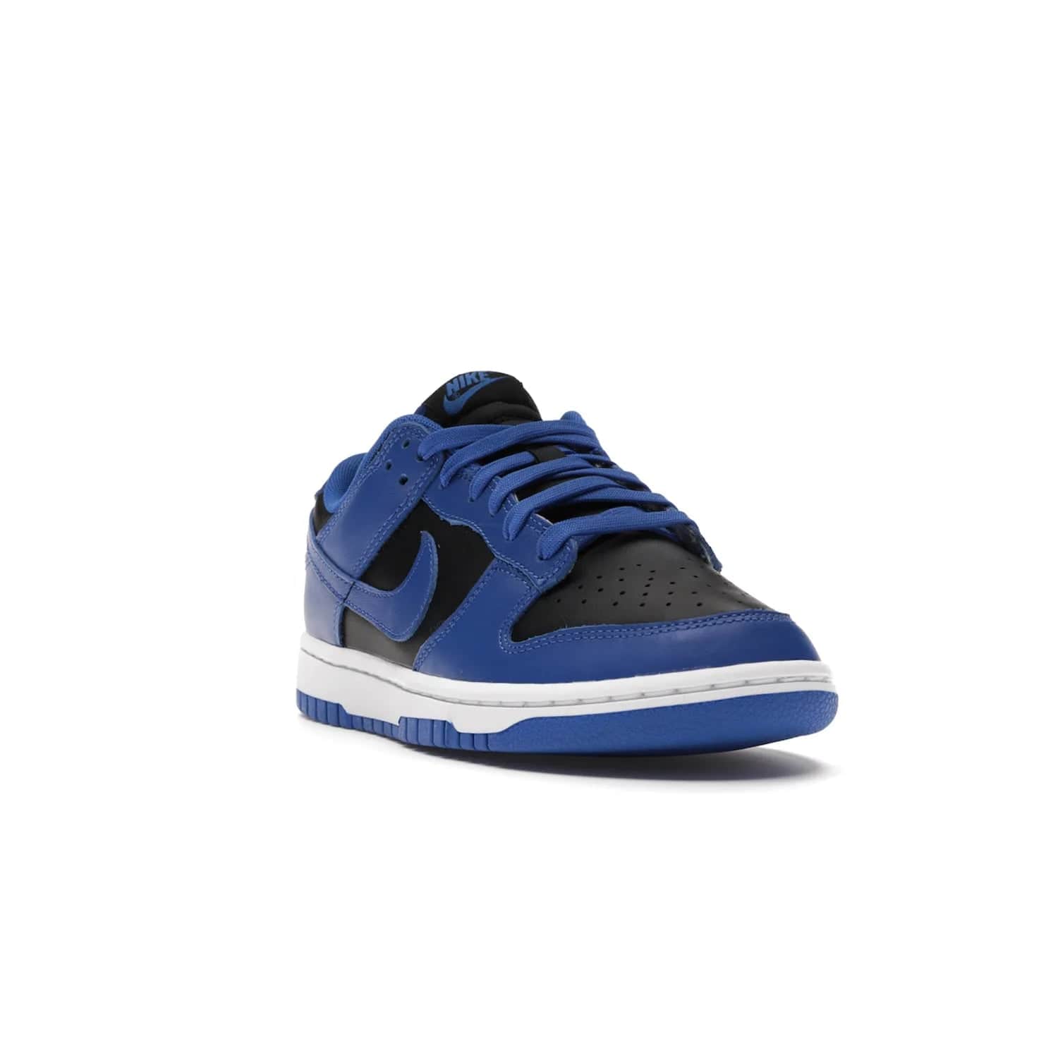Nike Dunk Low Retro Black Hyper Cobalt (2021) - Image 7 - Only at www.BallersClubKickz.com - New limited-release Nike Dunk Low Retro Black/Hyper Cobalt (2021). The upper features a mix of black and hyper cobalt leather overlays, a classic basketball design and embroidered black "NIKE" branding. Get the shoe now for $100 and make a statement.