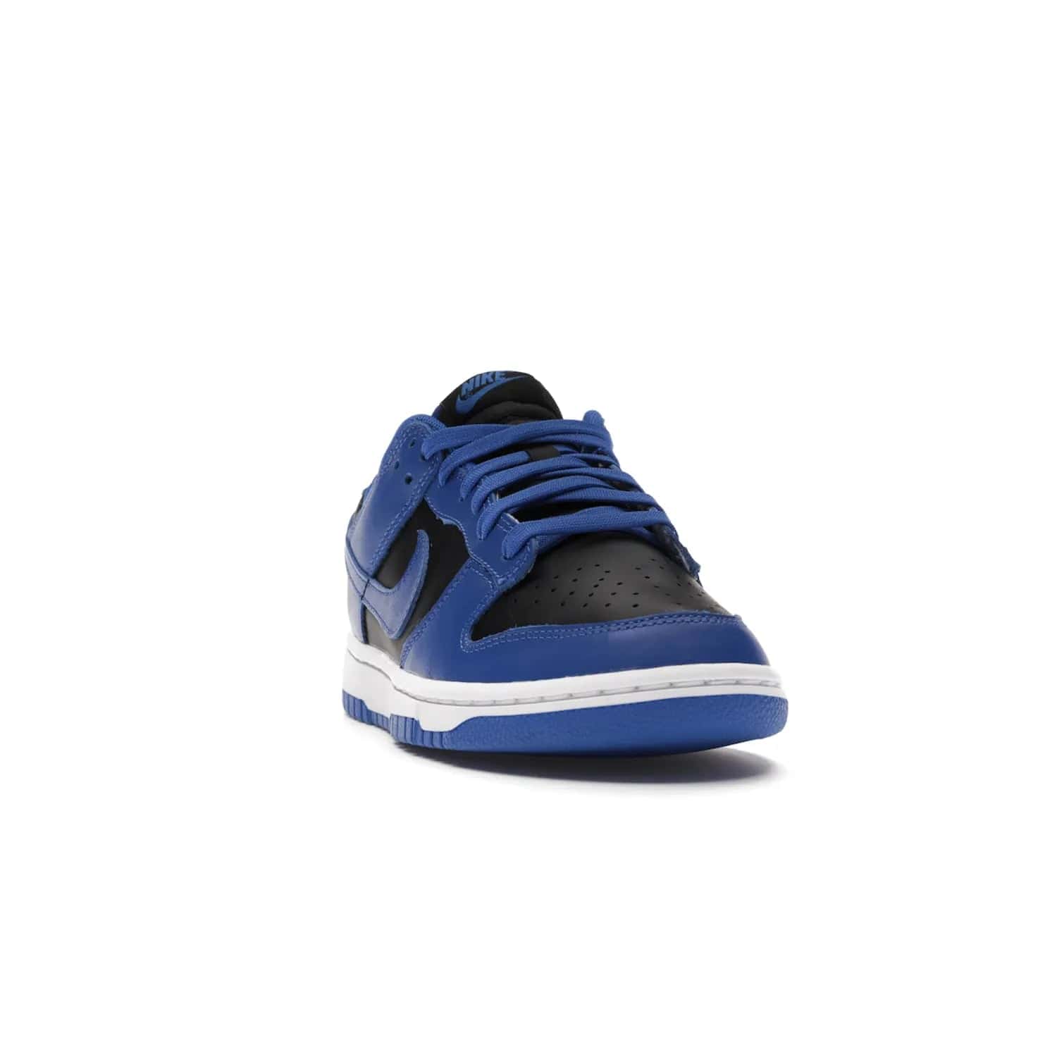 Nike Dunk Low Retro Black Hyper Cobalt (2021) - Image 8 - Only at www.BallersClubKickz.com - New limited-release Nike Dunk Low Retro Black/Hyper Cobalt (2021). The upper features a mix of black and hyper cobalt leather overlays, a classic basketball design and embroidered black "NIKE" branding. Get the shoe now for $100 and make a statement.