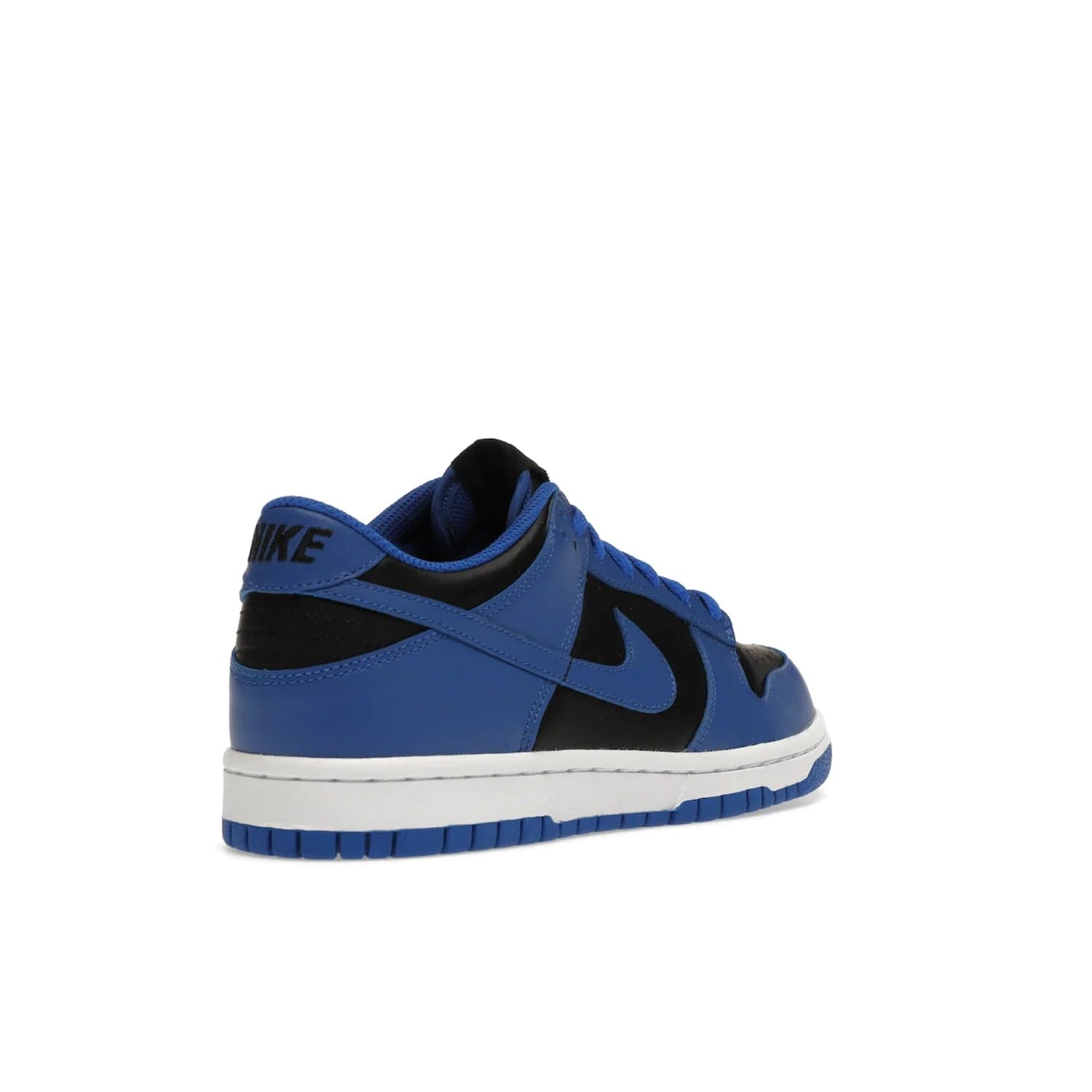 Nike Dunk Low Retro Hyper Cobalt (GS) - Image 32 - Only at www.BallersClubKickz.com - The Nike Dunk Low Retro Hyper Cobalt GS: black leather upper with vibrant Hyper Cobalt overlays, padded nylon tongue & mesh collar, white midsole & Hyper Cobalt outsole. Released on 18th Feb 2021, $85.