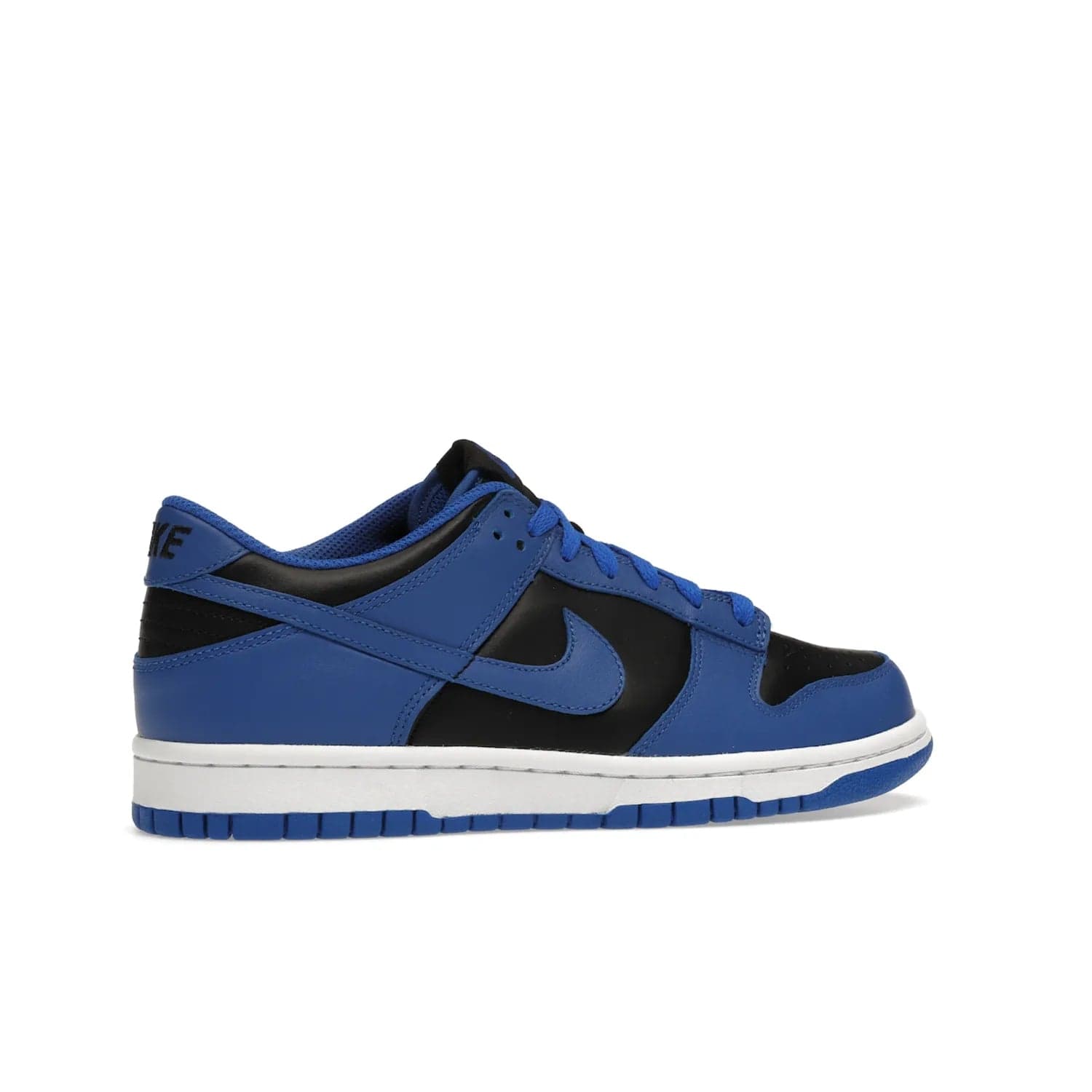 Nike Dunk Low Retro Hyper Cobalt (GS) - Image 35 - Only at www.BallersClubKickz.com - The Nike Dunk Low Retro Hyper Cobalt GS: black leather upper with vibrant Hyper Cobalt overlays, padded nylon tongue & mesh collar, white midsole & Hyper Cobalt outsole. Released on 18th Feb 2021, $85.